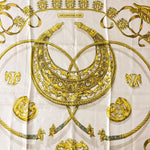 Hermes Ivory Gold Emblem Print Silk Scarf