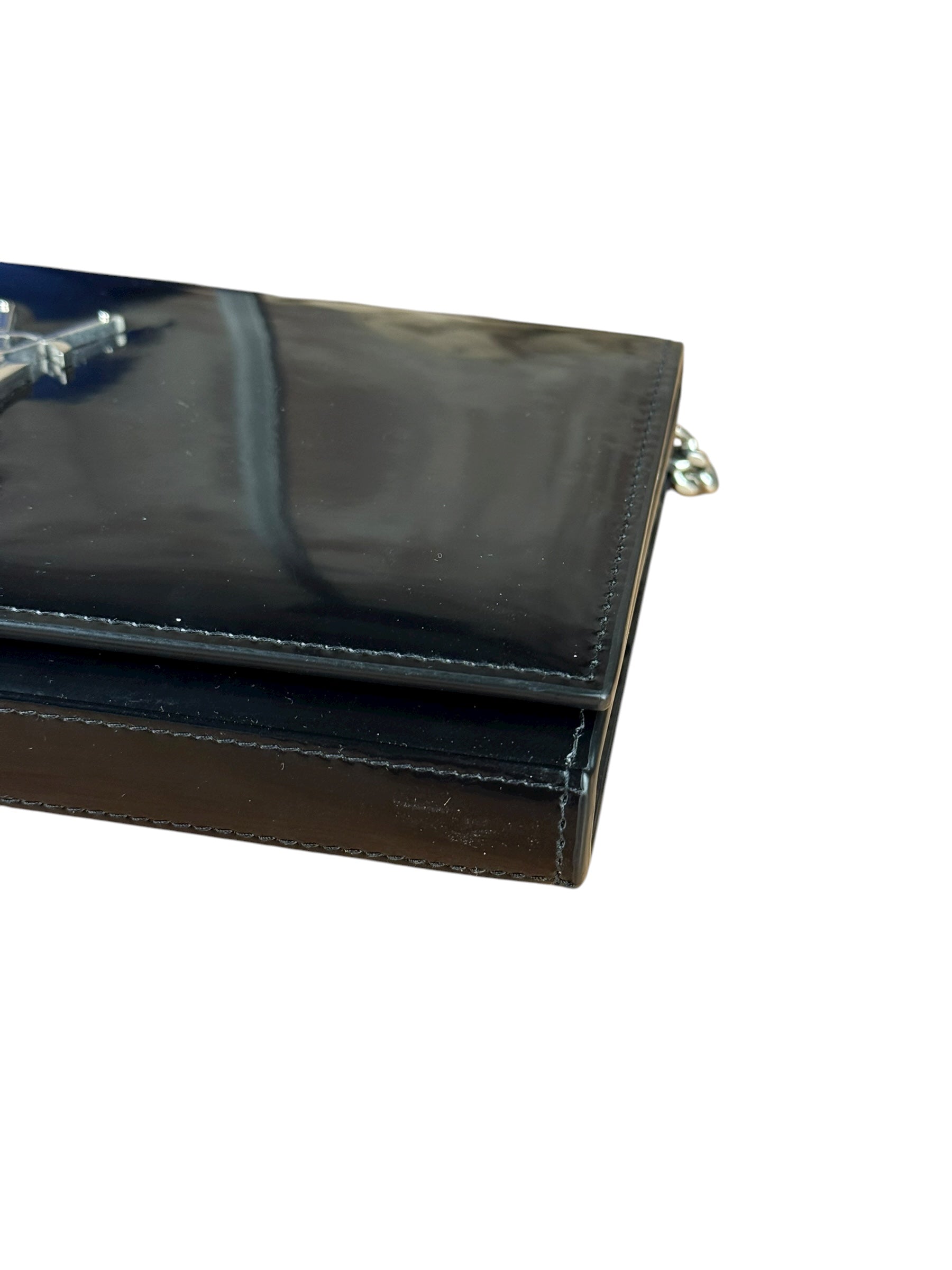 Saint Laurent Cassandre Leather Wallet on Chain Bag Black