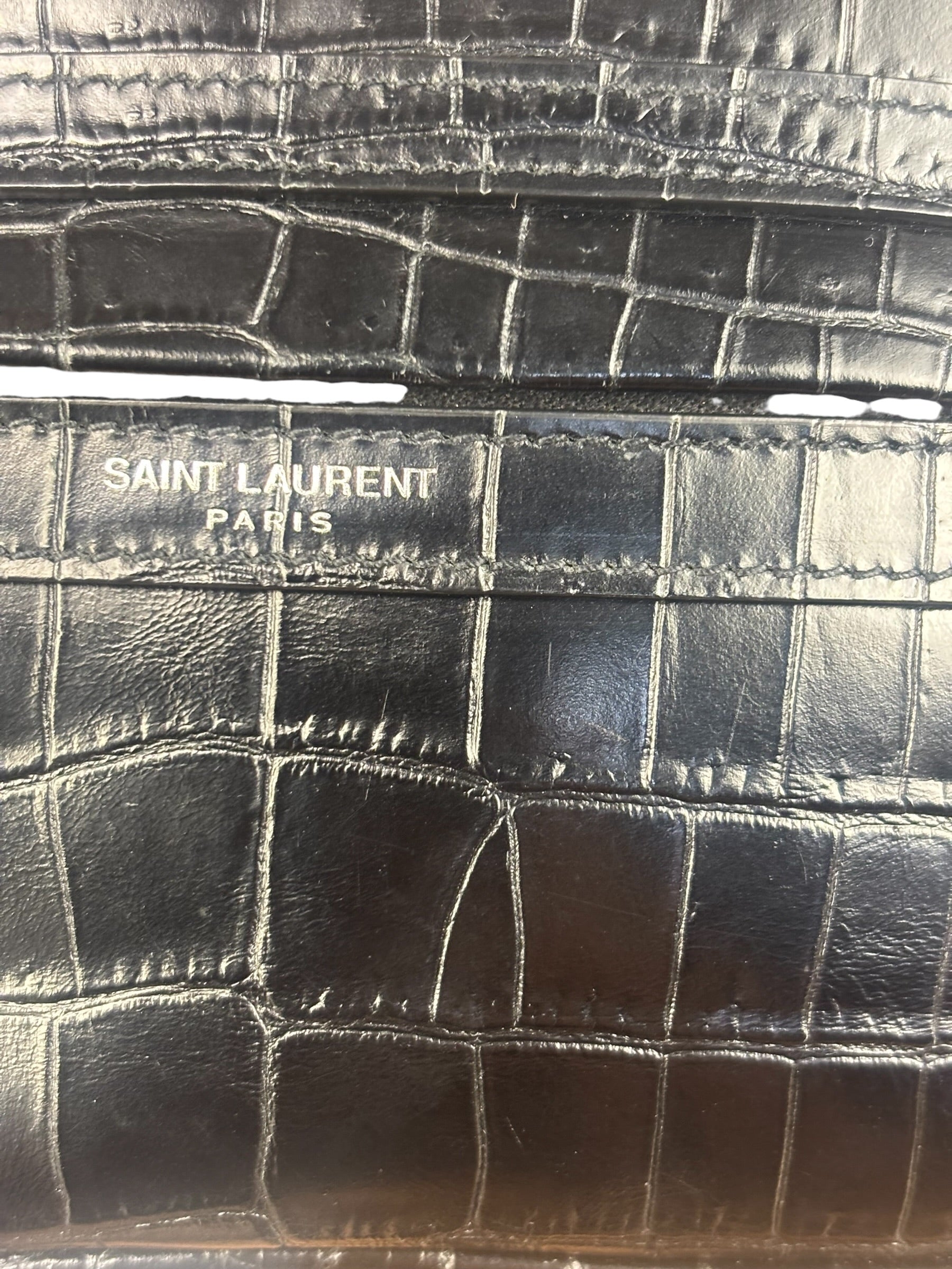 Saint Laurent Crocodile Embossed Leather Camera Bag Black