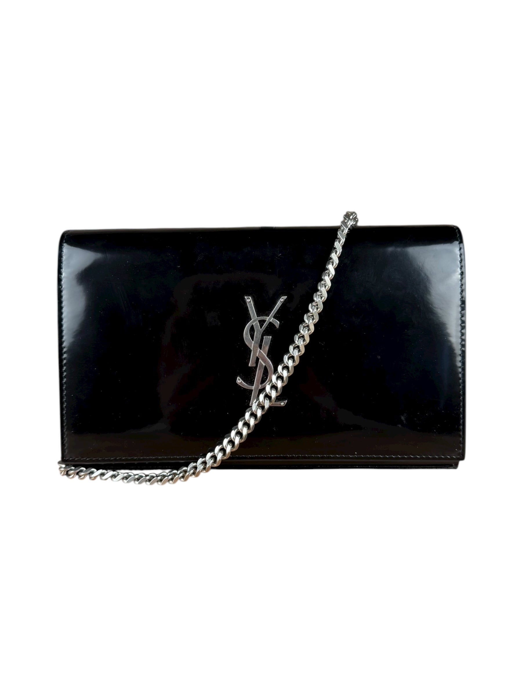 Saint Laurent Cassandre Leather Wallet on Chain Bag Black
