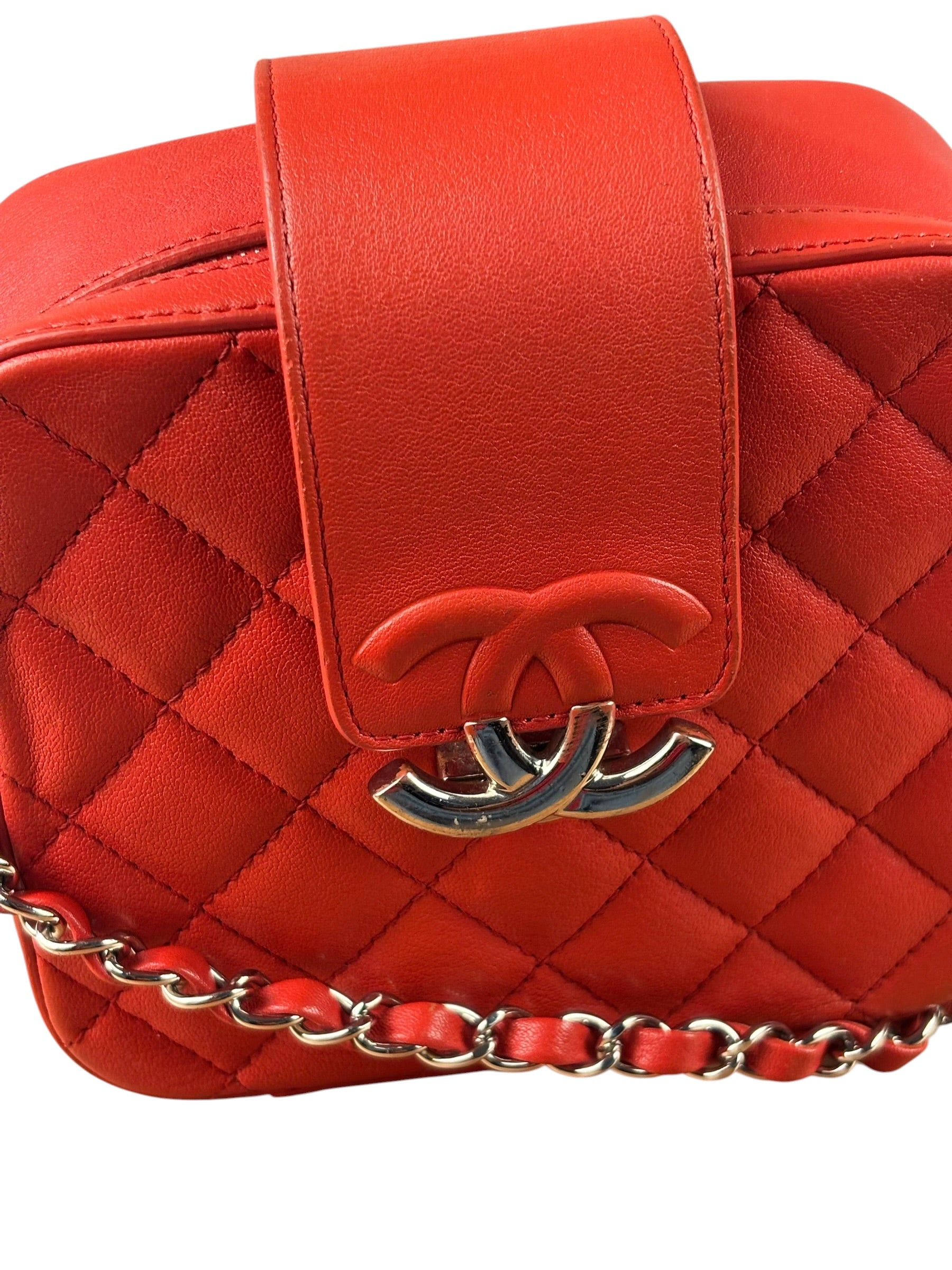 Chanel Red Quilted Lambskin Nano CC Box Camera Bag 2018