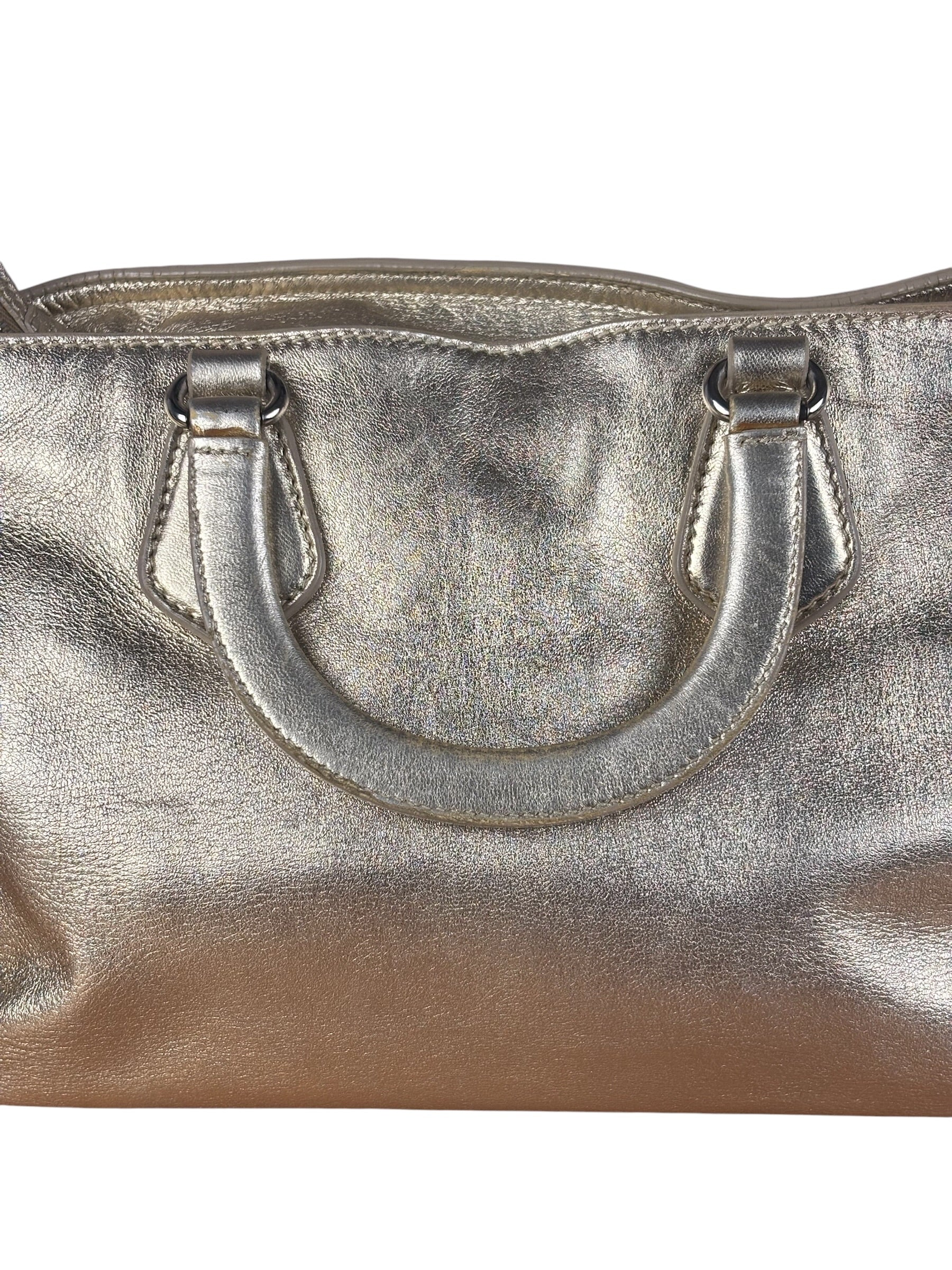 Prada Vintage Metallic Gold Leather Satchel Handbag