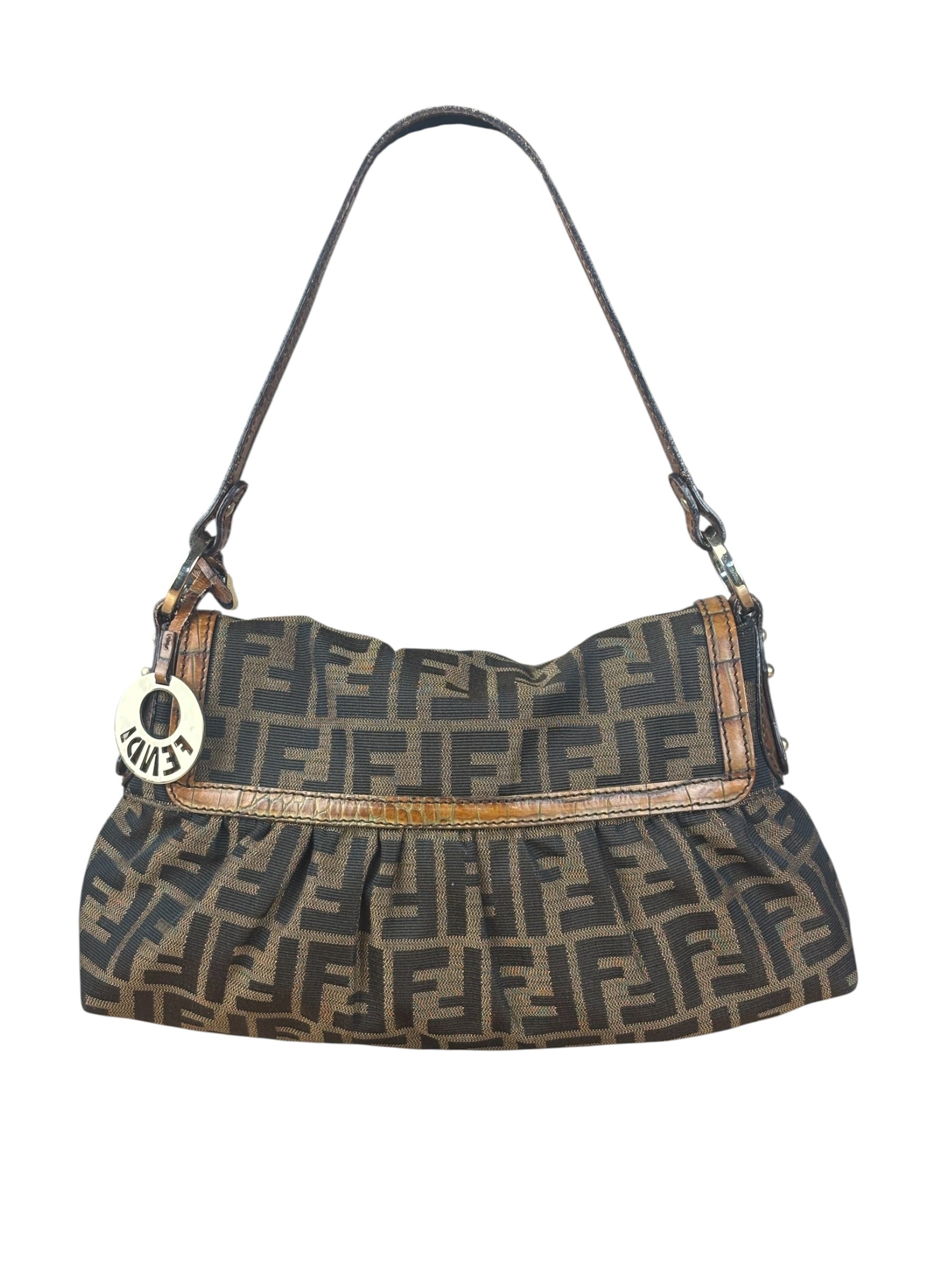 Fendi Zucca Brown Monogram Canvas FF Chef Shoulder Bag