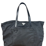 Prada Black Saffiano Leather Strap Tessuto Nylon Tote Bag