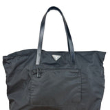 Prada Black Saffiano Leather Strap Tessuto Nylon Tote Bag
