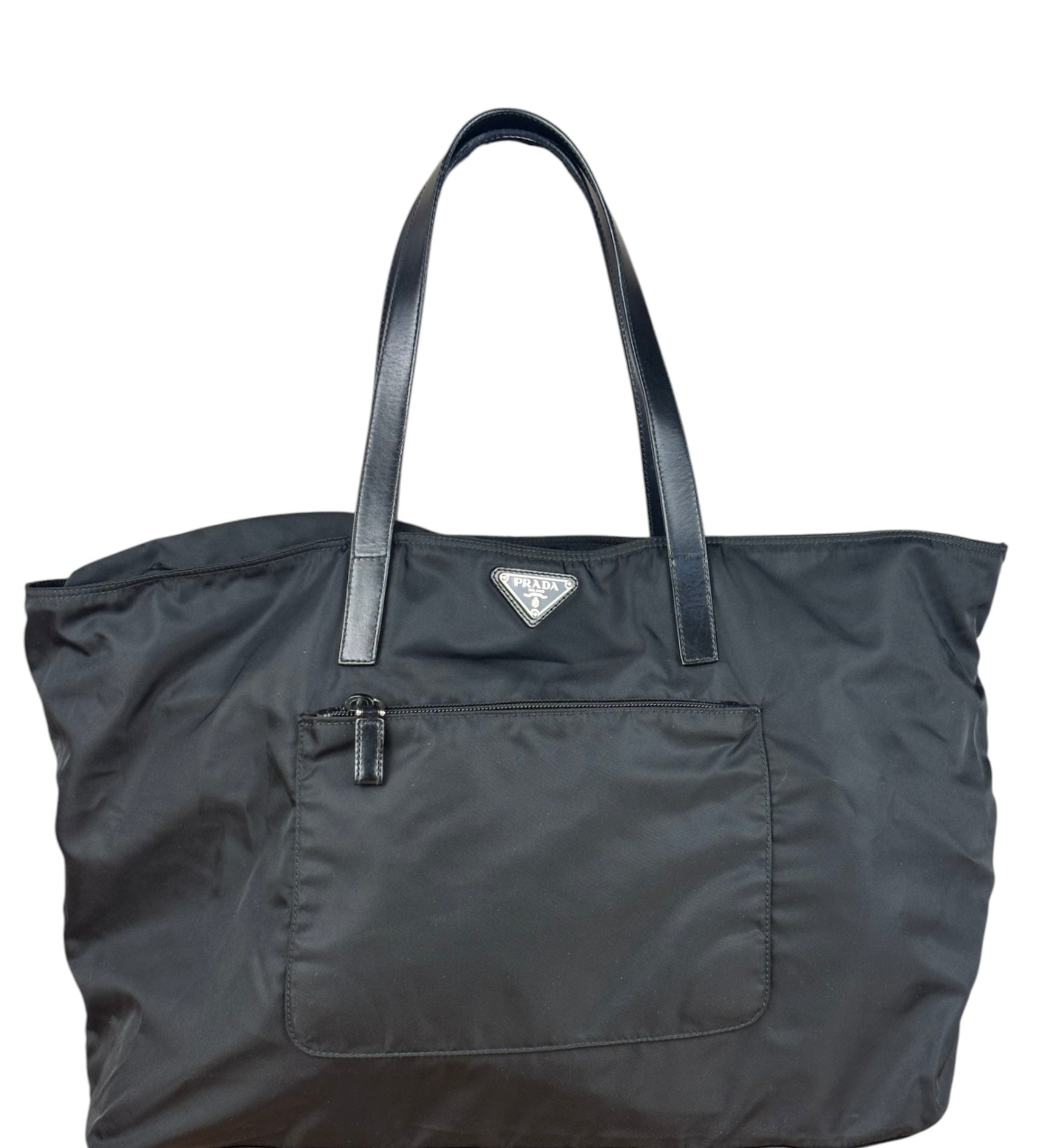 Prada Black Saffiano Leather Strap Tessuto Nylon Tote Bag