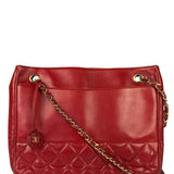 Chanel Red Quilted Lambskin Chain Tote Bag 1990