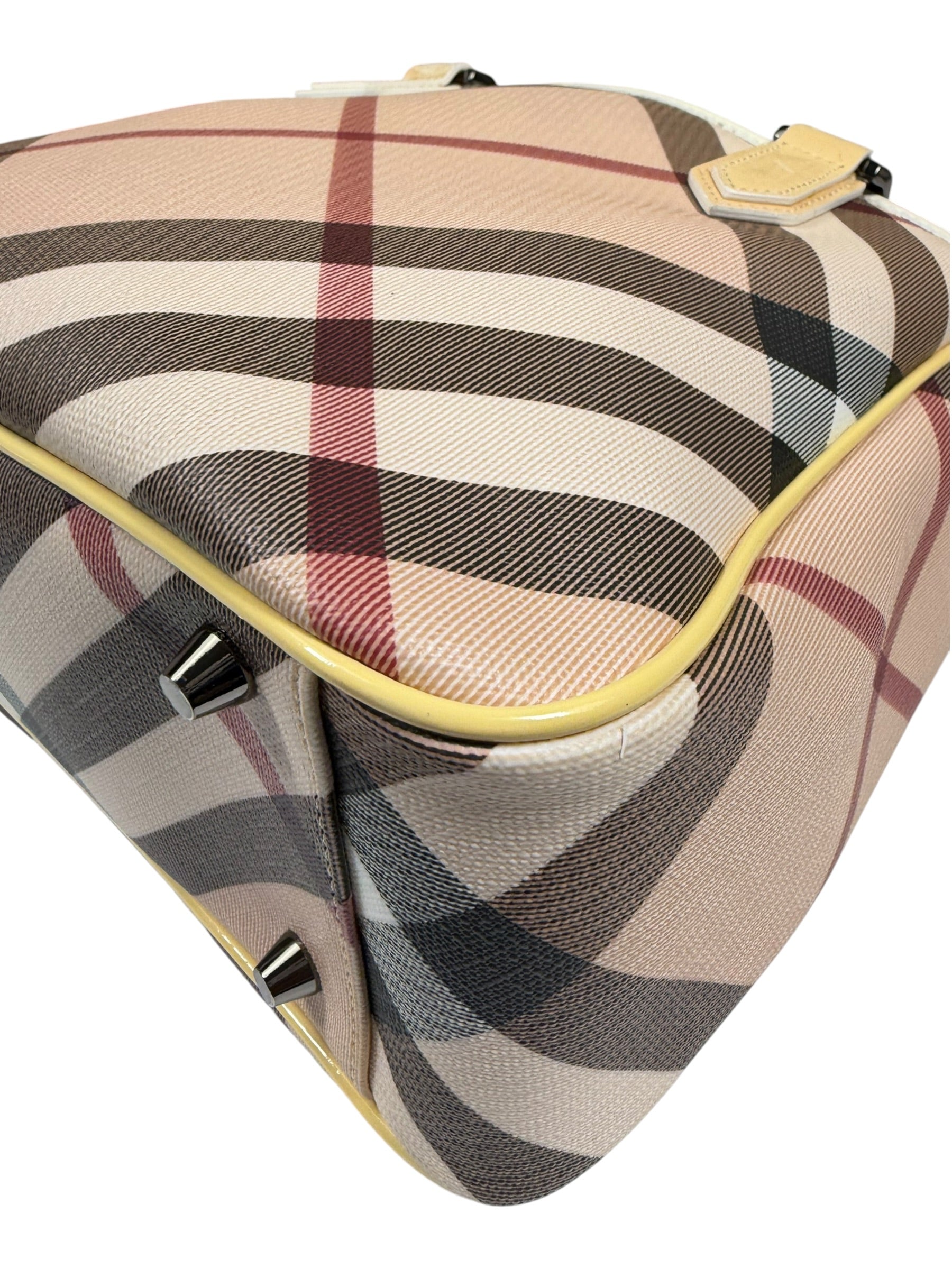 Burberry Beige Nova Check Canvas Patent Leather Tote Bag