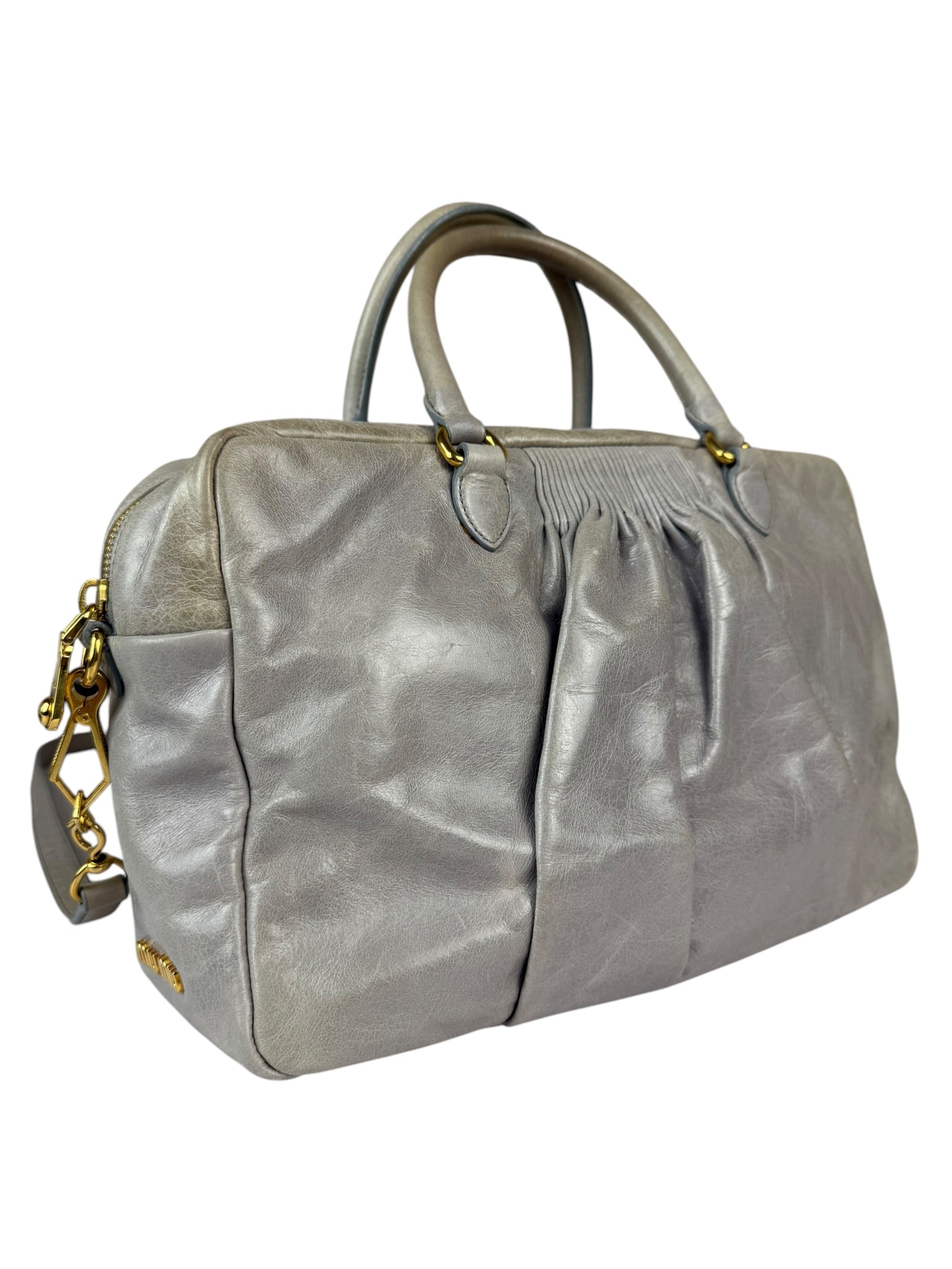 Miu Miu Vintage Pale Grey Vitello Leather Two-Way Bag