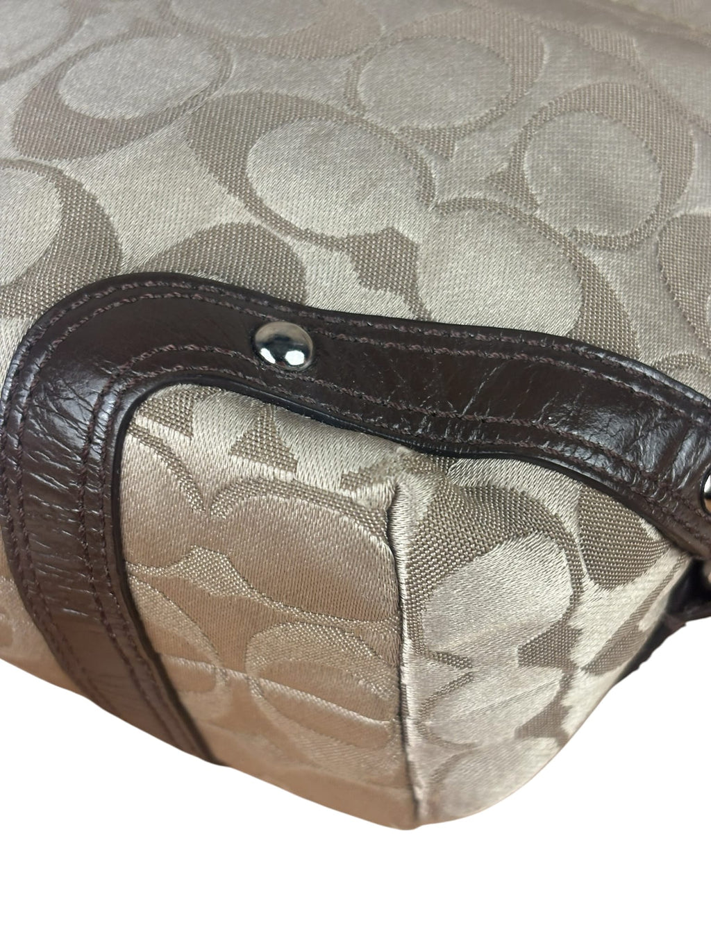 Coach Beige/Brown Leather Trim Signature Mini Carly Hobo Bag