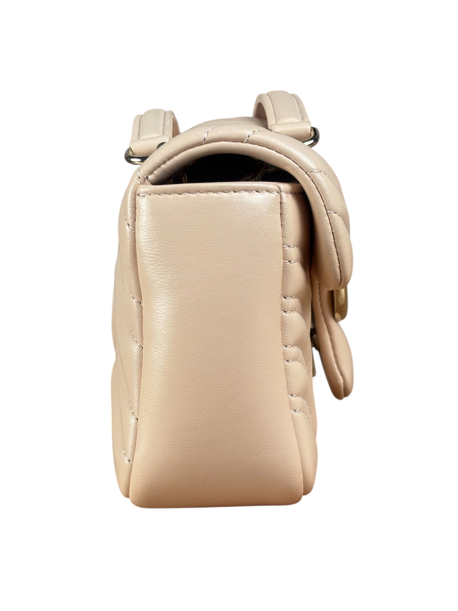 Gucci Pink Beige Leather Marmont Matelasse Small Shoulder Bag