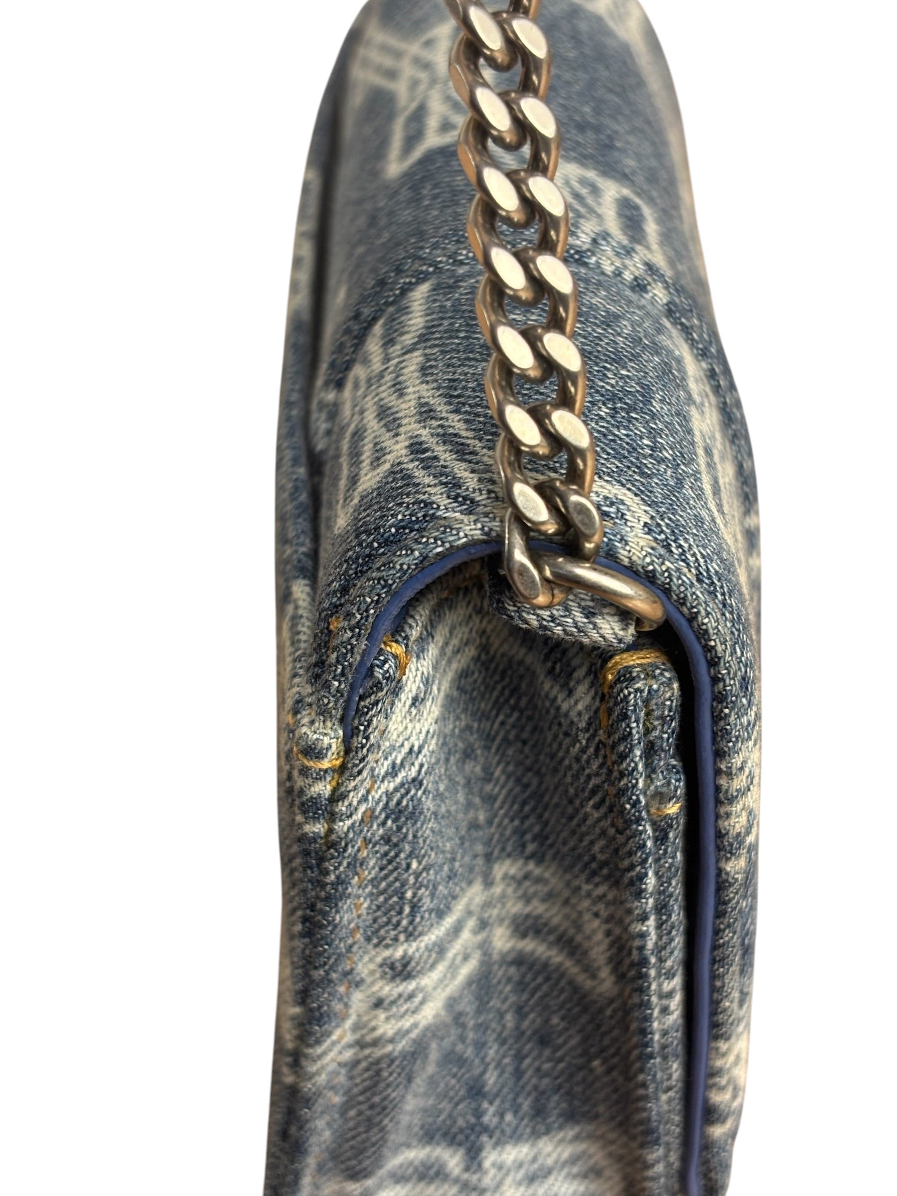 Balenciaga Blue Denim Hourglass Monogram Wallet On Chain