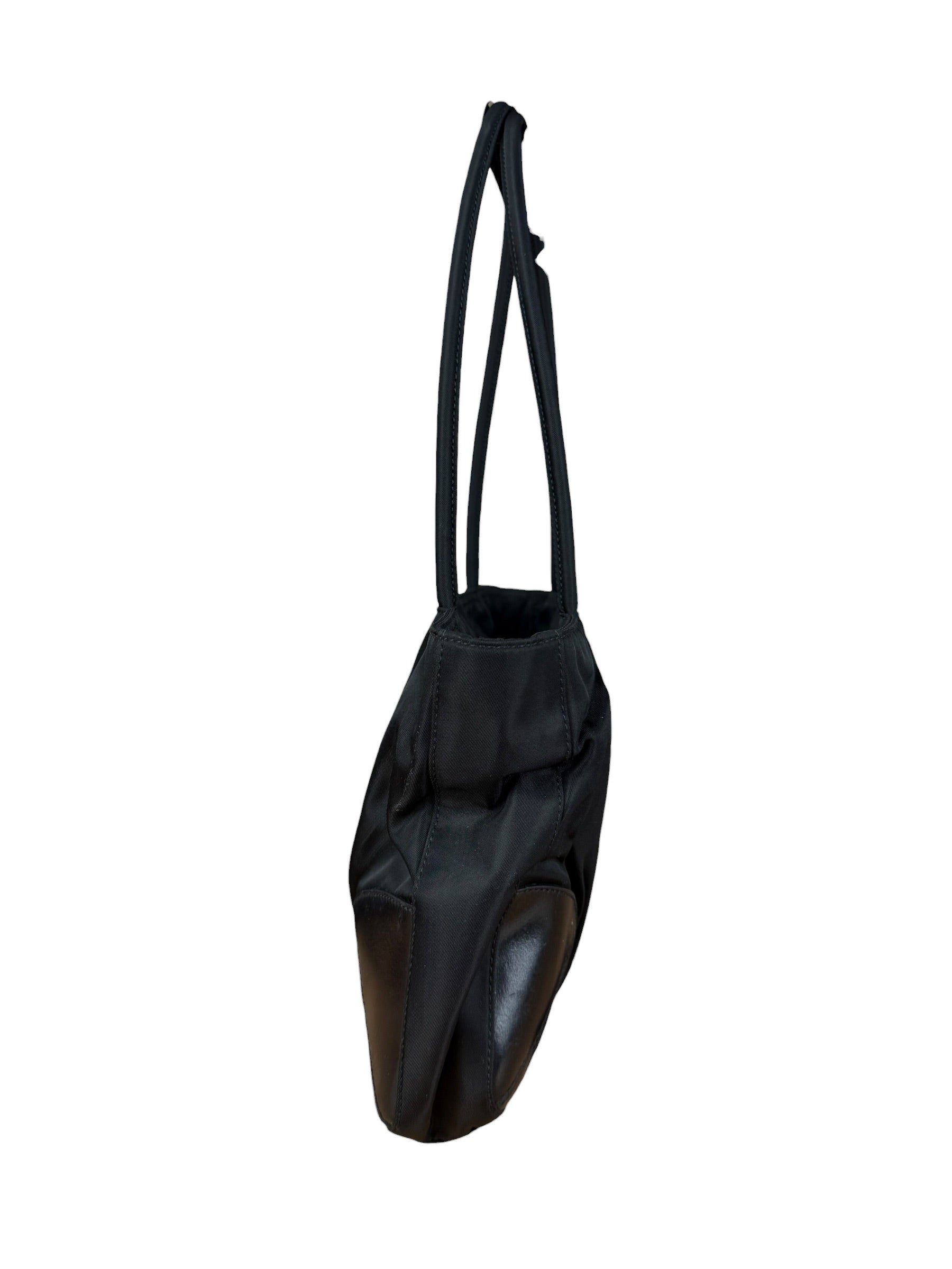 Prada Vintage Black Nylon Zip Shoulder Bag