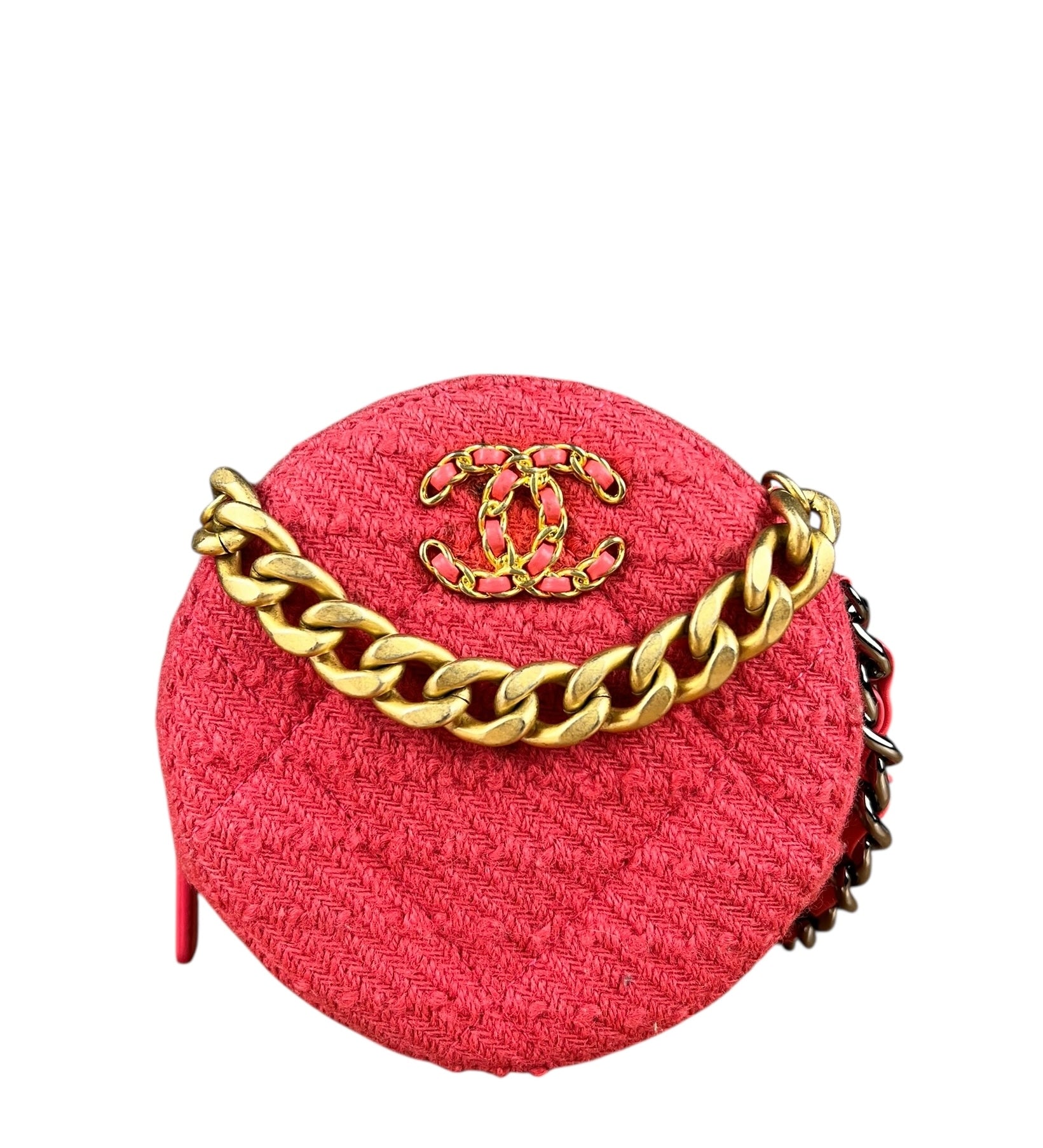 Chanel 19 Round Pink Tweed Chain Shoulder Bag