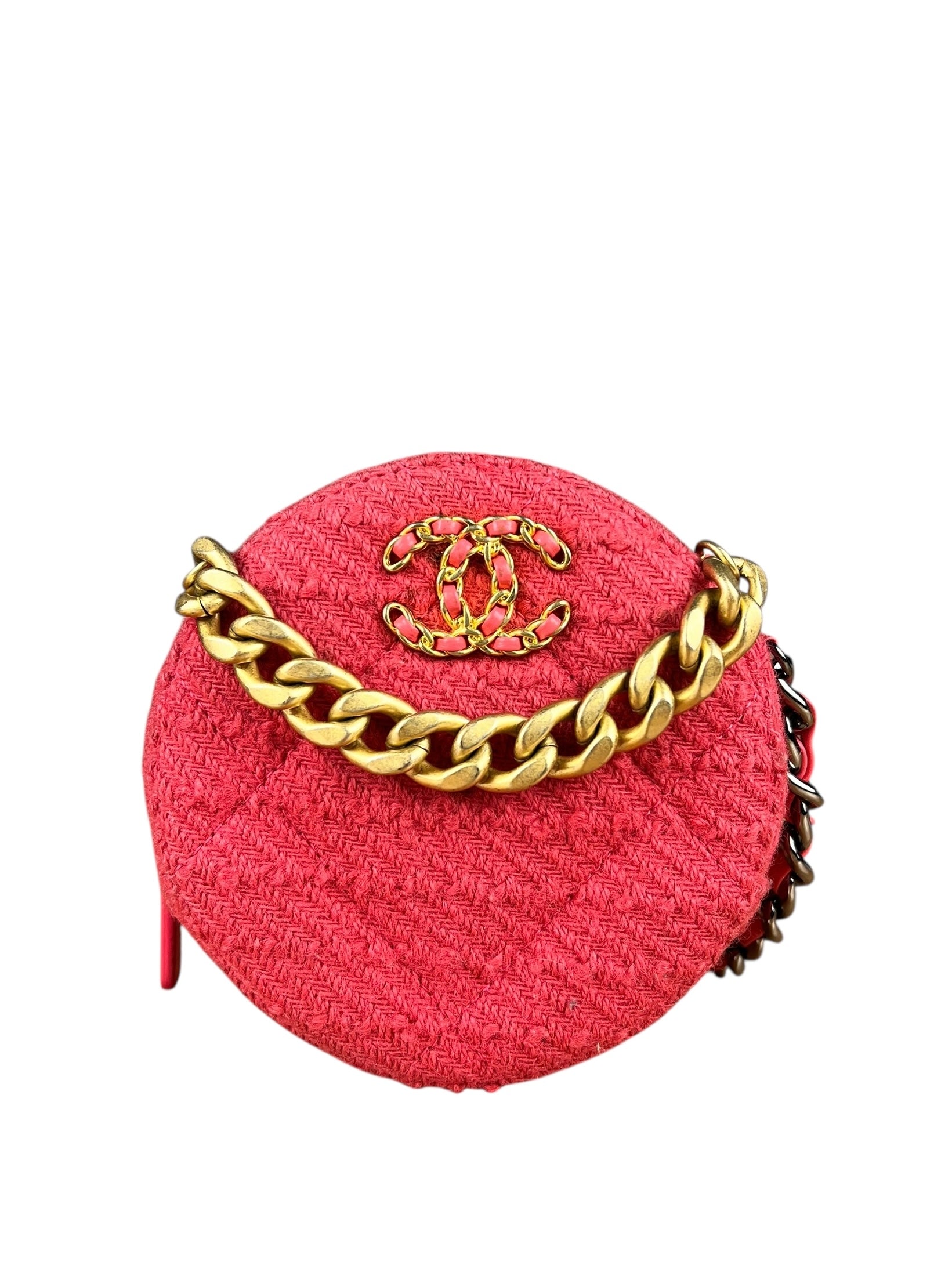 Chanel 19 Round Pink Tweed Chain Shoulder Bag