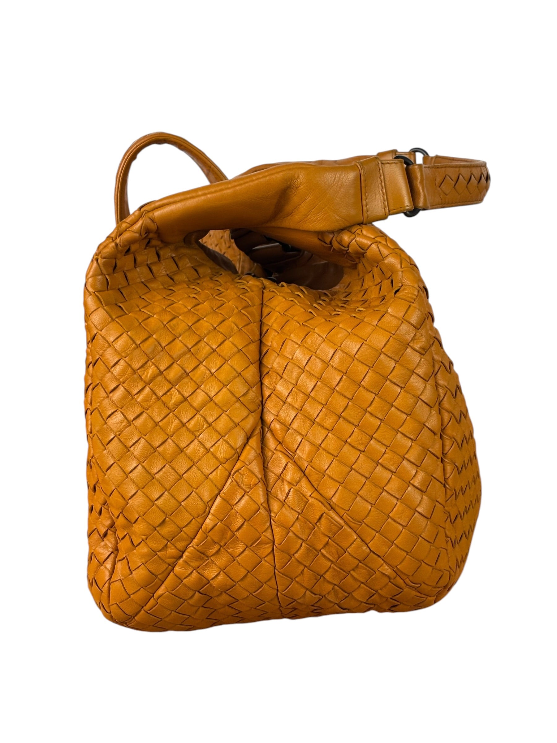 Bottega Veneta Orange/Brown Woven Leather Campana Shoulder Bag