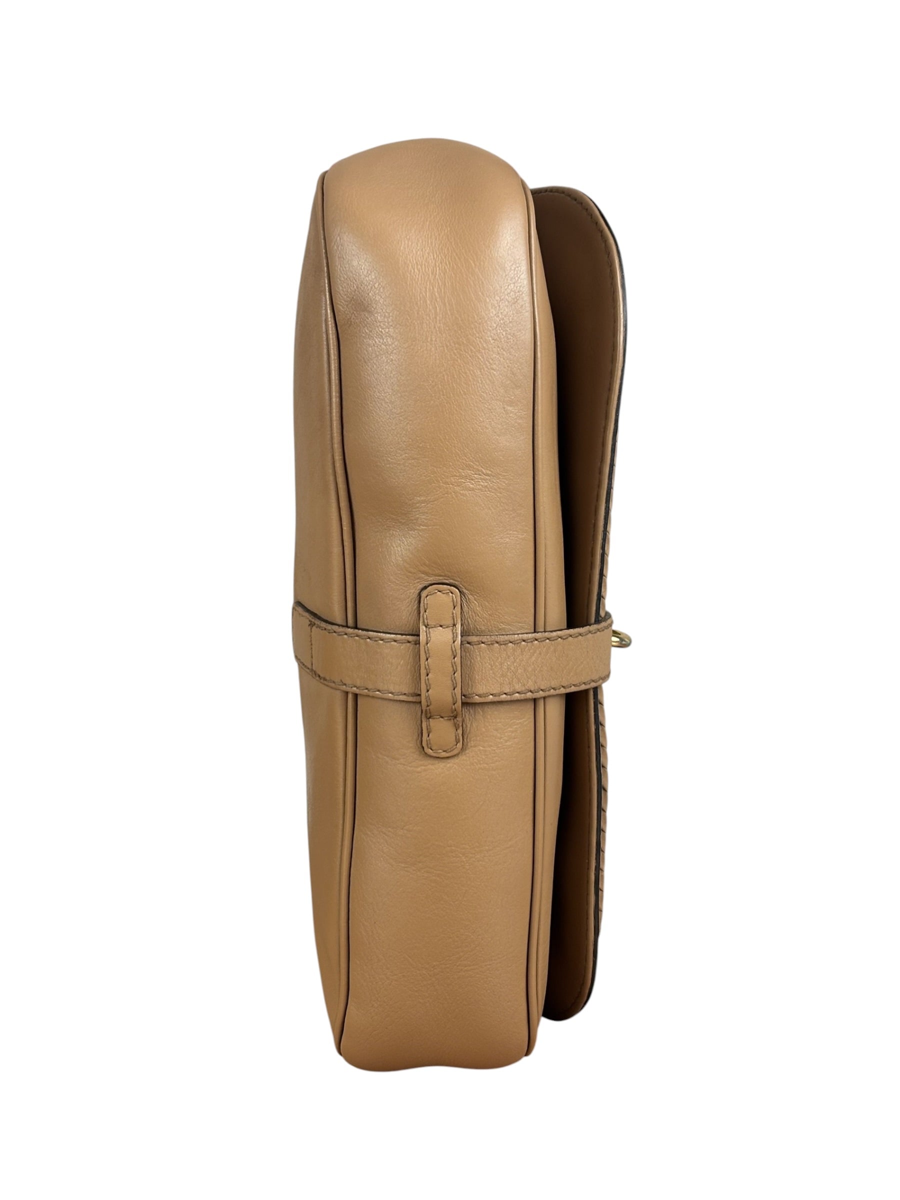 Gucci Vintage Tan Leather Medium Flap Shoulder Bag