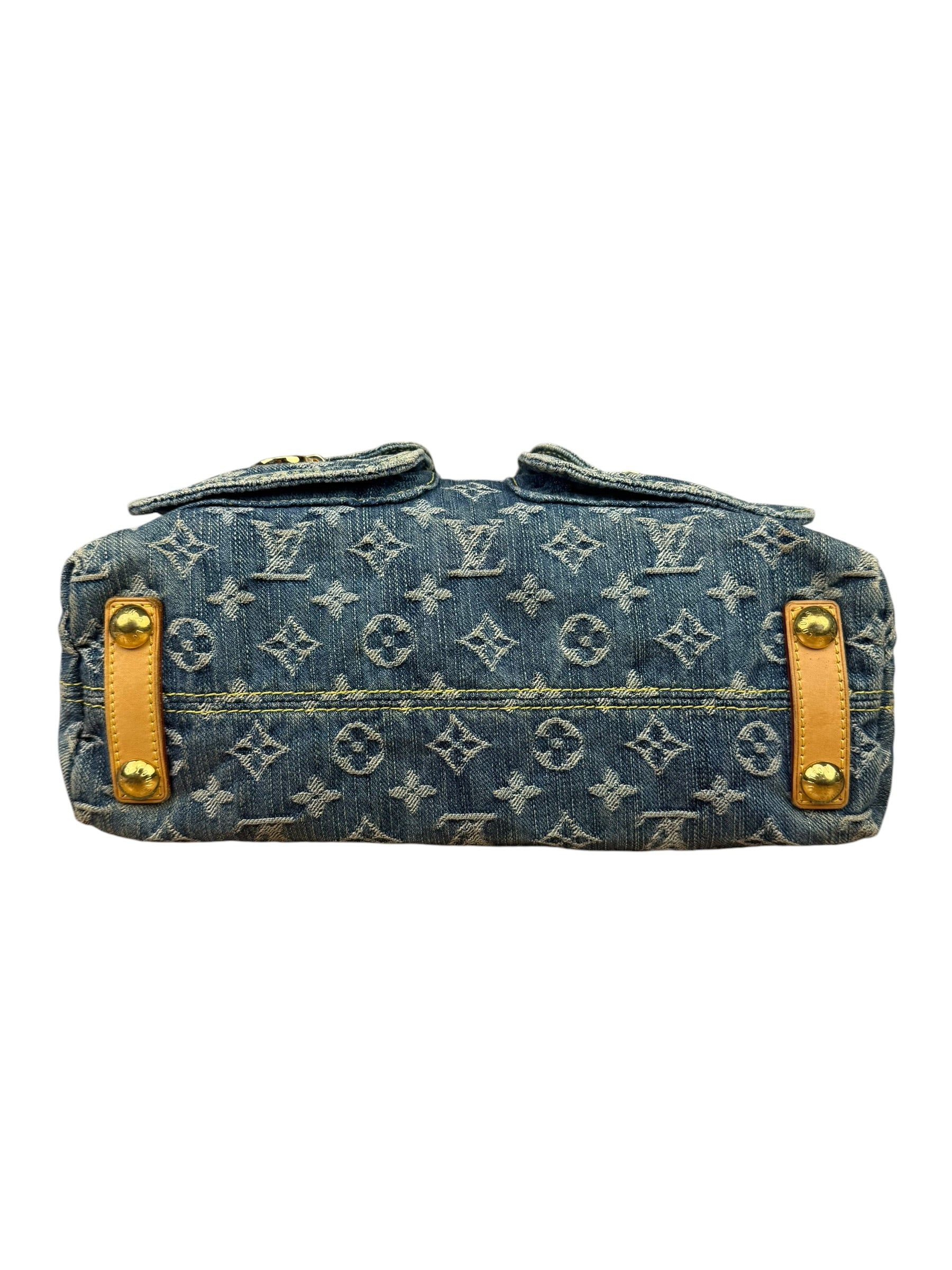 Louis Vuitton Vintage Denim Leather Trim Monogram Baggy Shoulder Bag MM