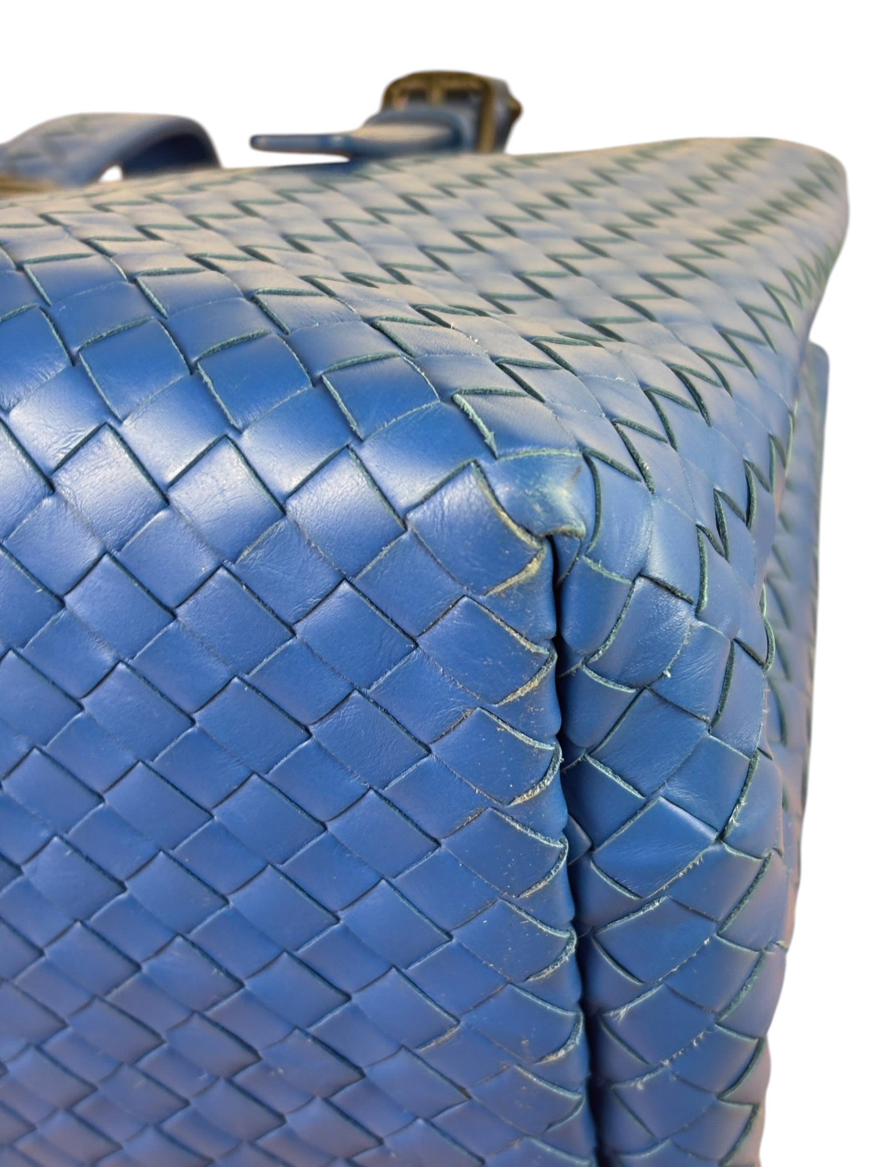 Bottega Veneta Blue Leather Small Nappa Intercciato Roma Satchel