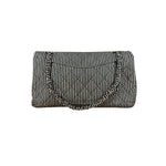Chanel Black/White Sequin Stripped Medium Double Flap Shoulder Bag