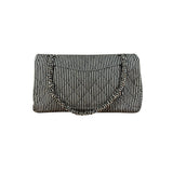 Chanel Black/White Sequin Stripped Medium Double Flap Shoulder Bag
