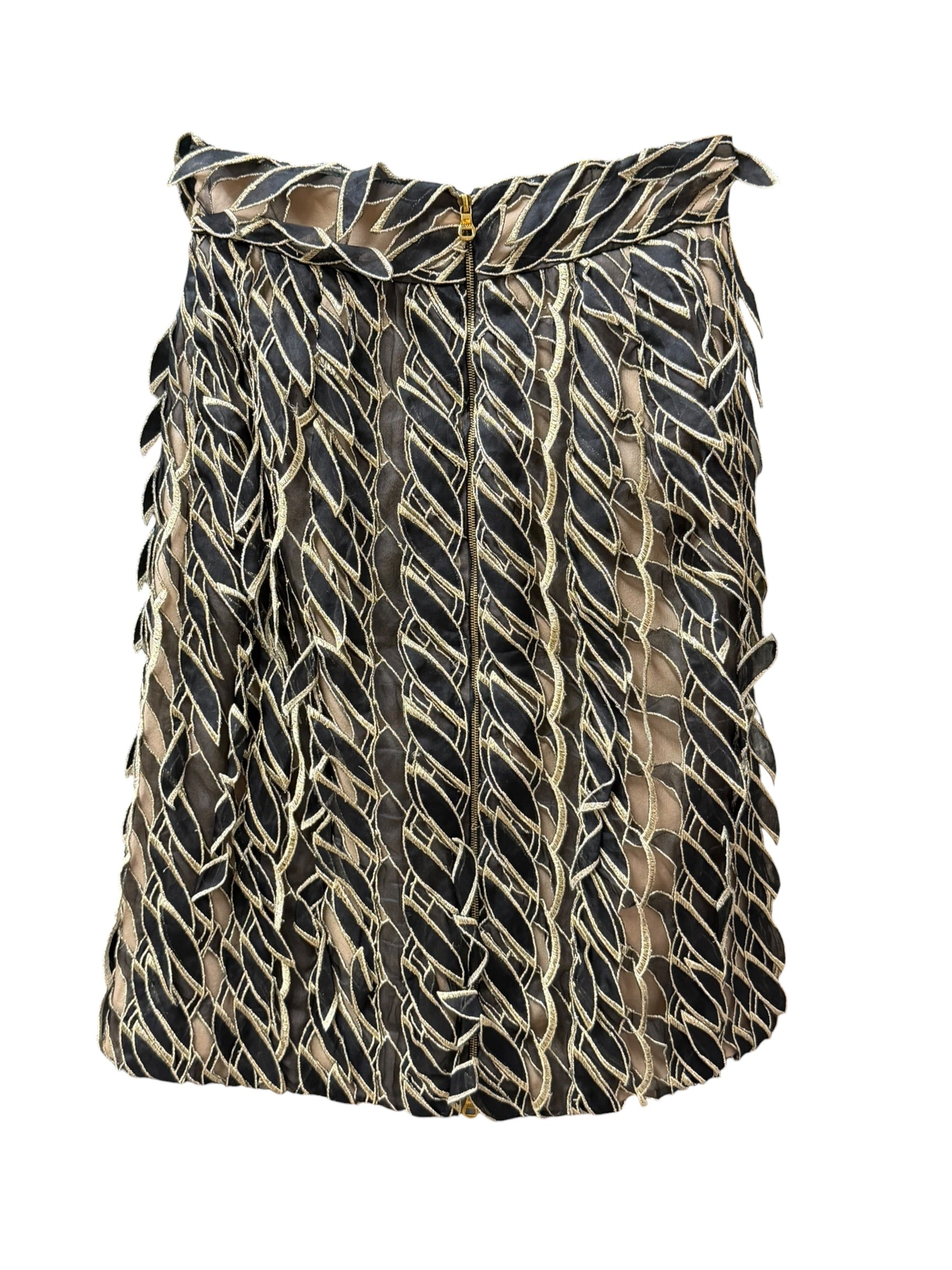Loewe Gold/Black Multi-Layered Embroidered Ribbon Skirt