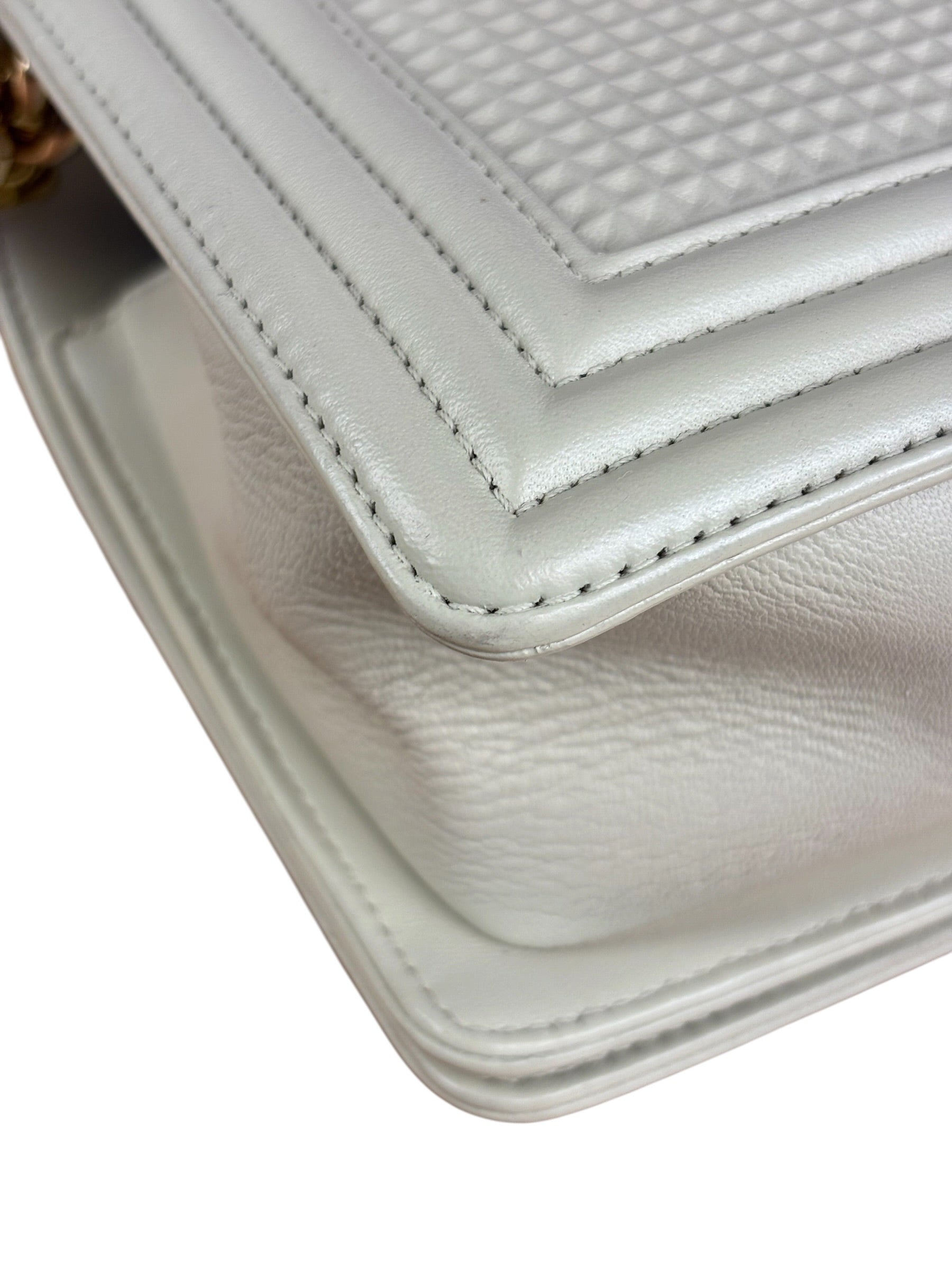 Chanel White Leather Cube Boy Bag 2014