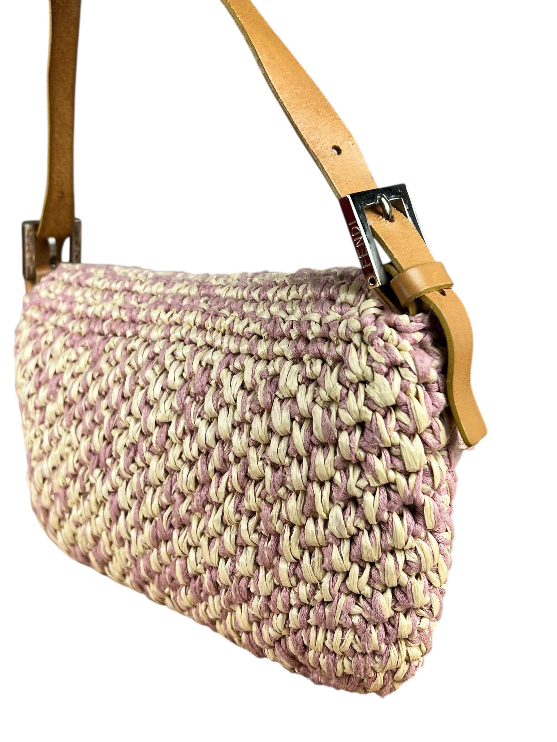 Fendi Raffia Crochet Baguette