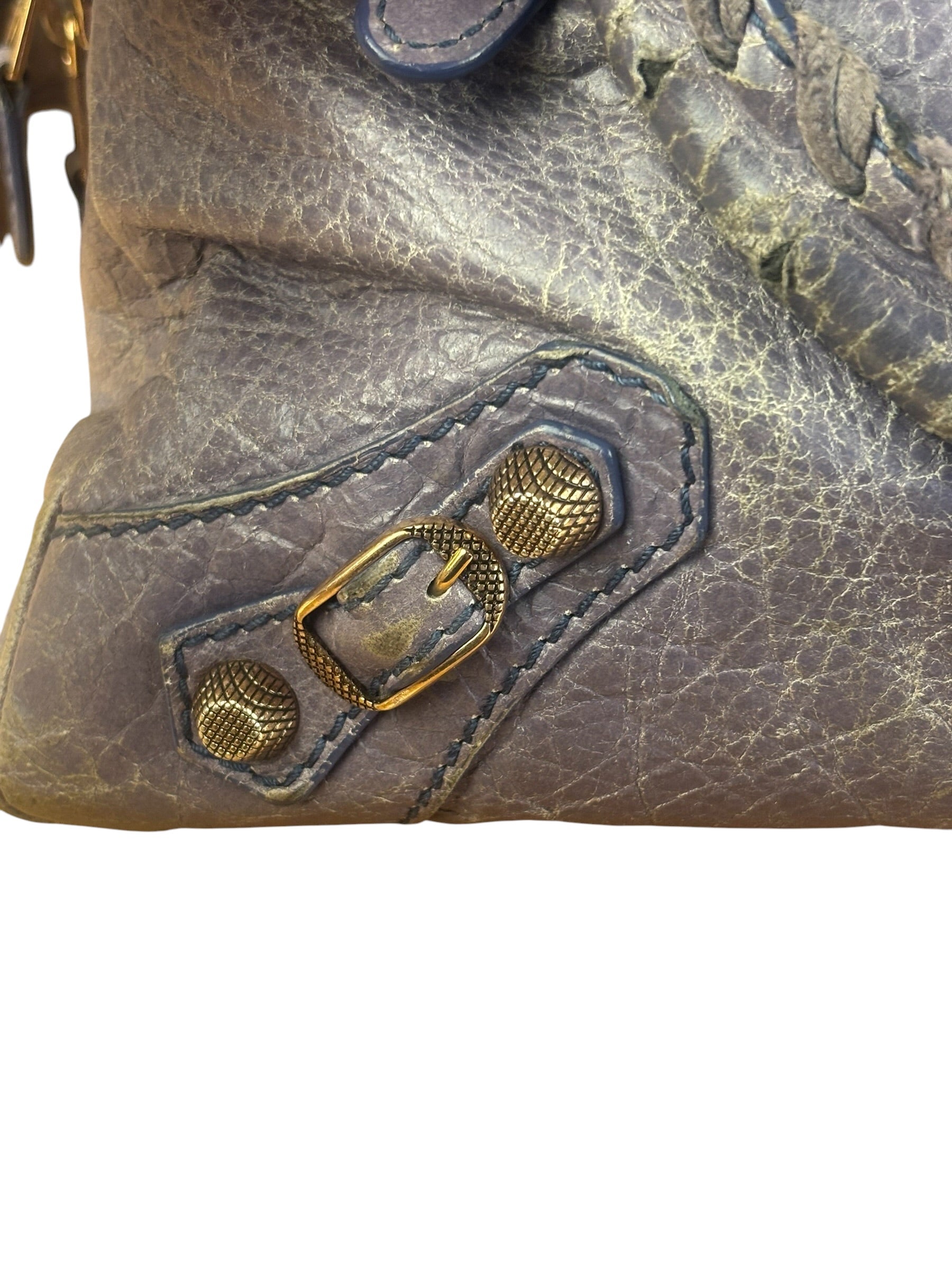 Balenciaga Vintage Distressed Purple Leather City Bag