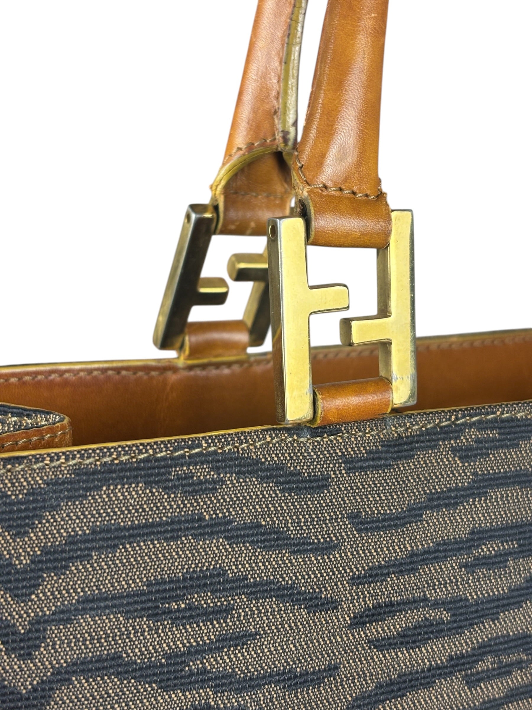 Fendi Vintage Brown Tiger Print Canvas Tote Bag