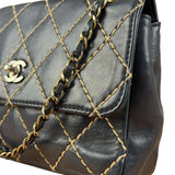 Chanel Vintage Navy Blue Leather Wild Stitch Surpique Flap Bag 2001