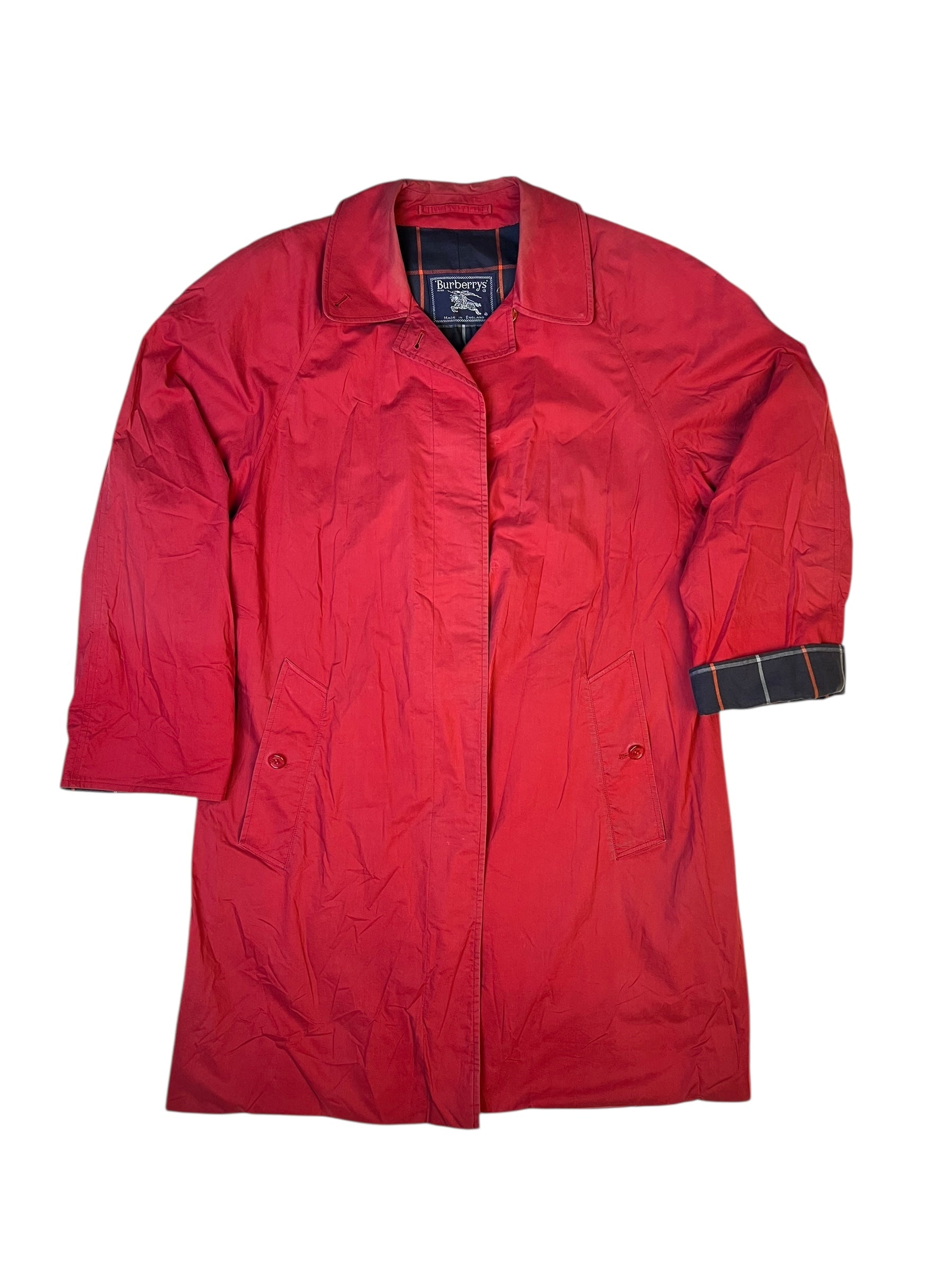 Burberry Vintage Red/Navy Check Mid Length Coat