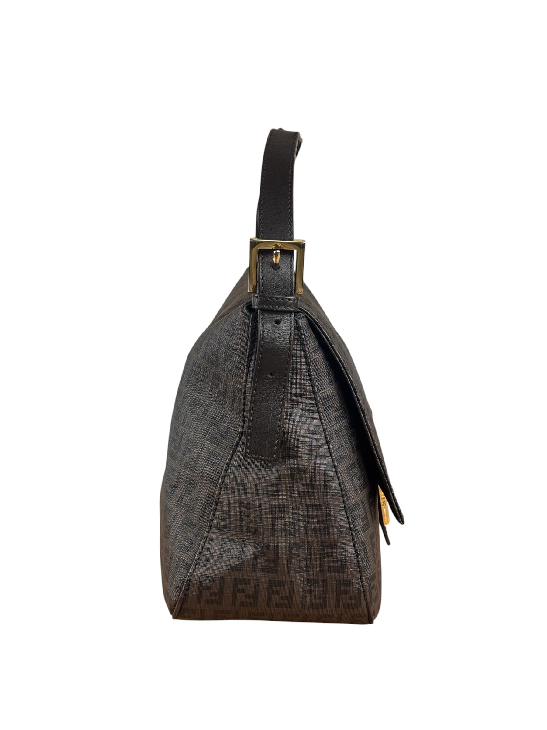 Fendi Brown Leather Zucca Mamma Baguette
