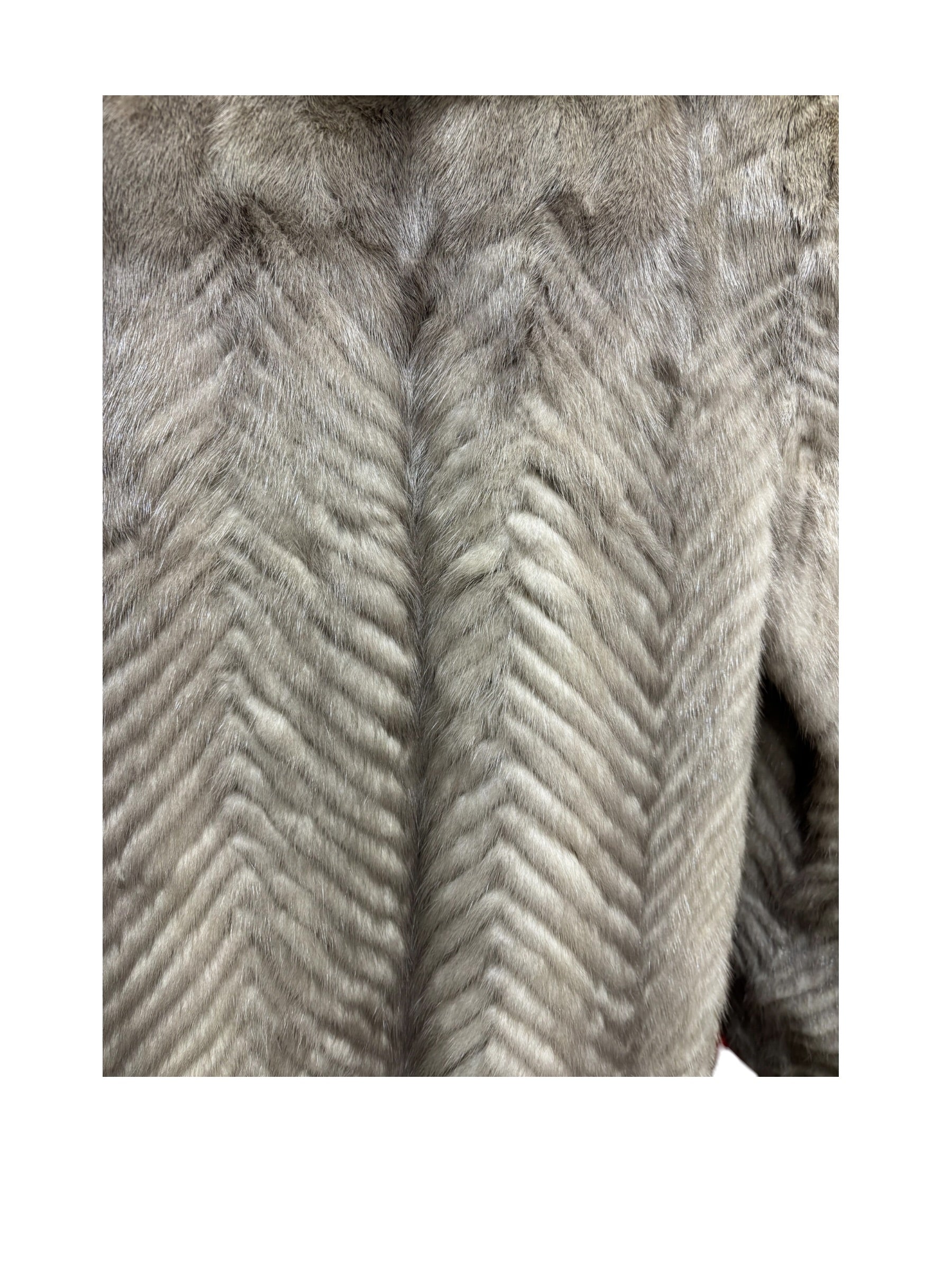 Vintage Light Grey Chevron Patterned Mink Coat