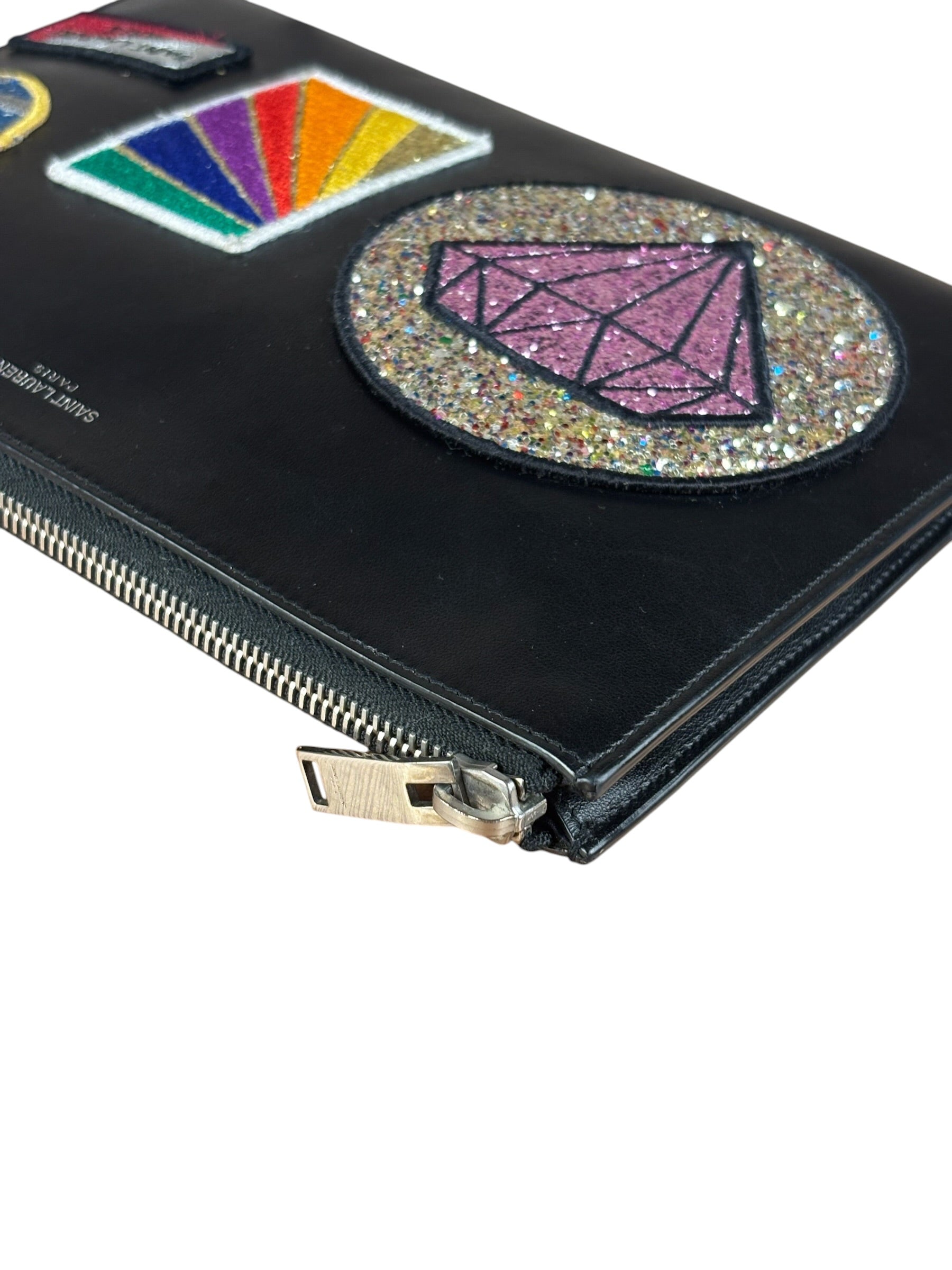 Saint Laurent Black Leather Patchwork Pouch