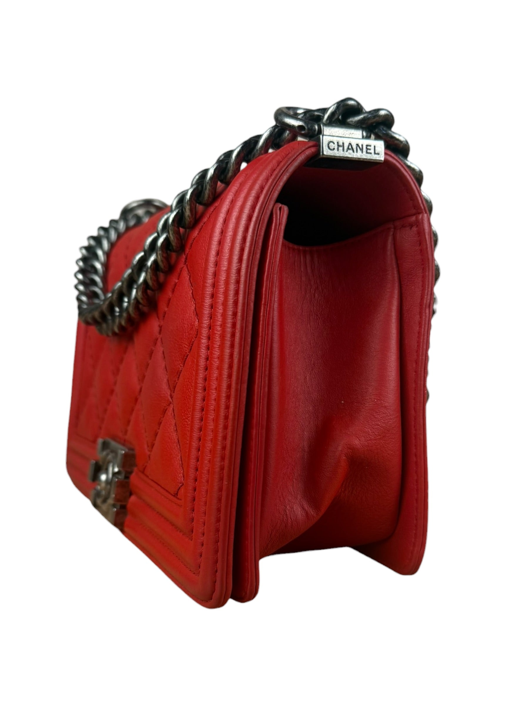 Chanel Red Leather Boy Flap Shoulder Bag -2013