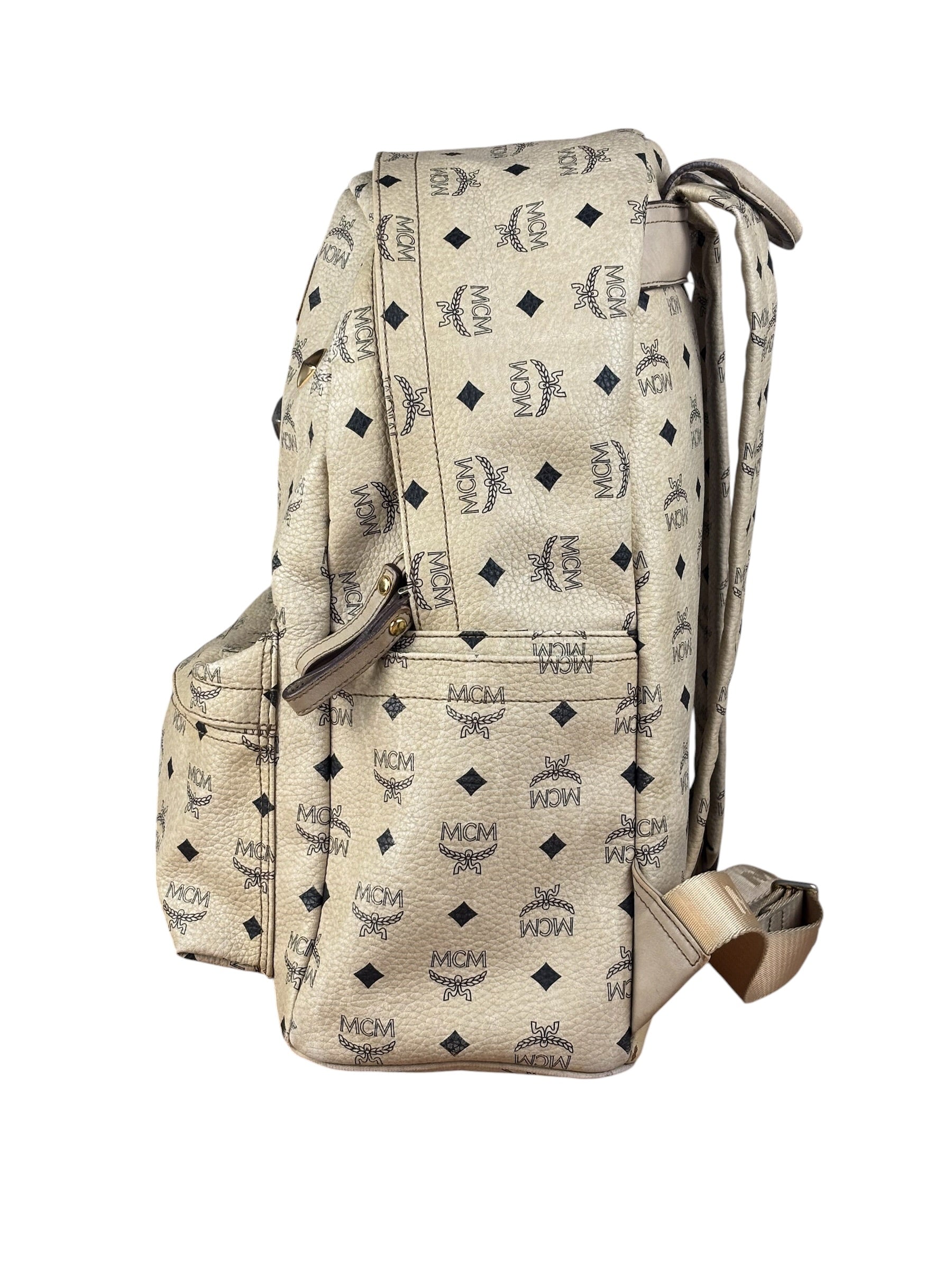 MCM Beige Leather Monogram Medium Stark Backpack