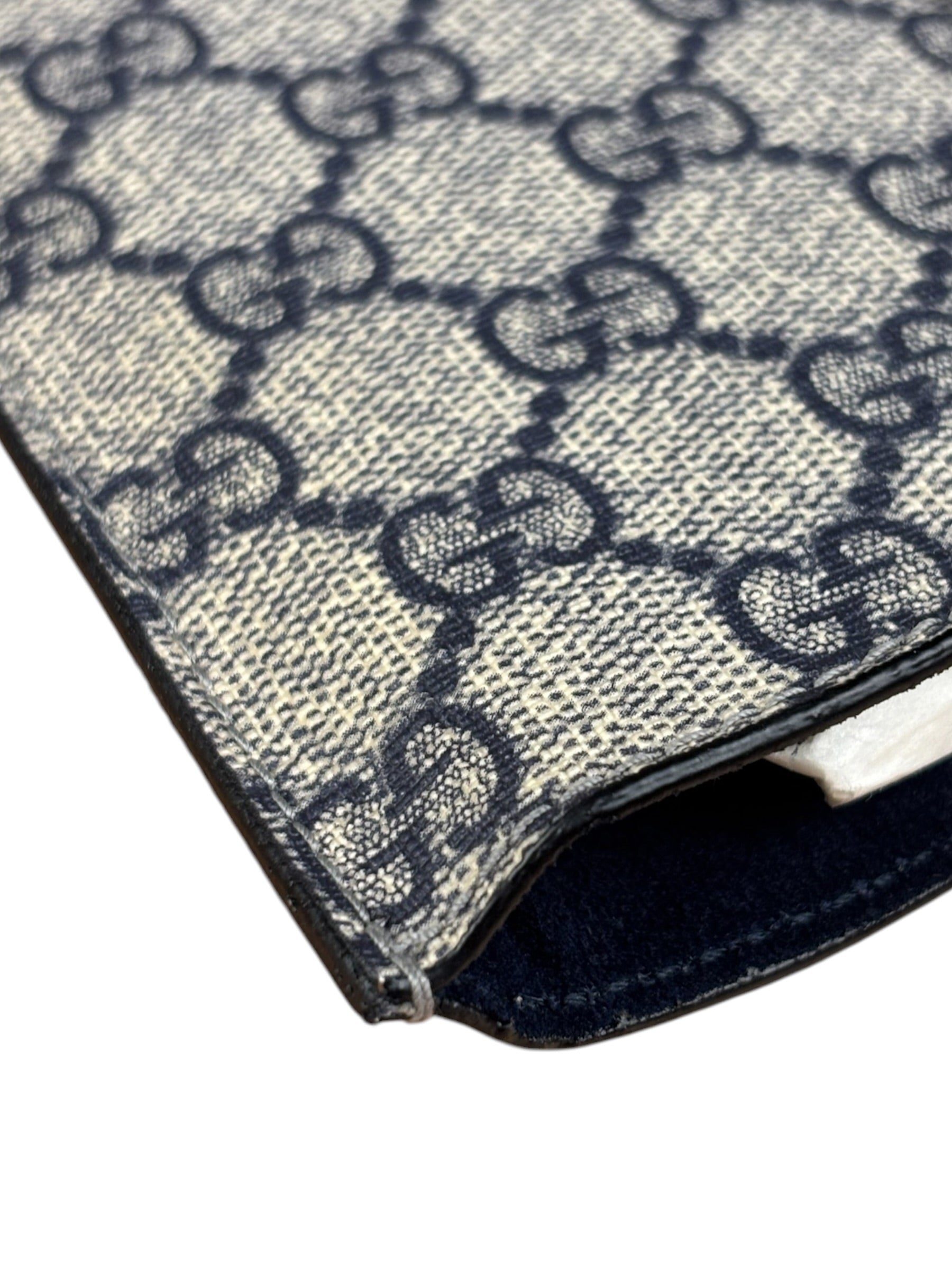 Gucci Navy Blue Leather Trim Coated GG Supreme iPad Case