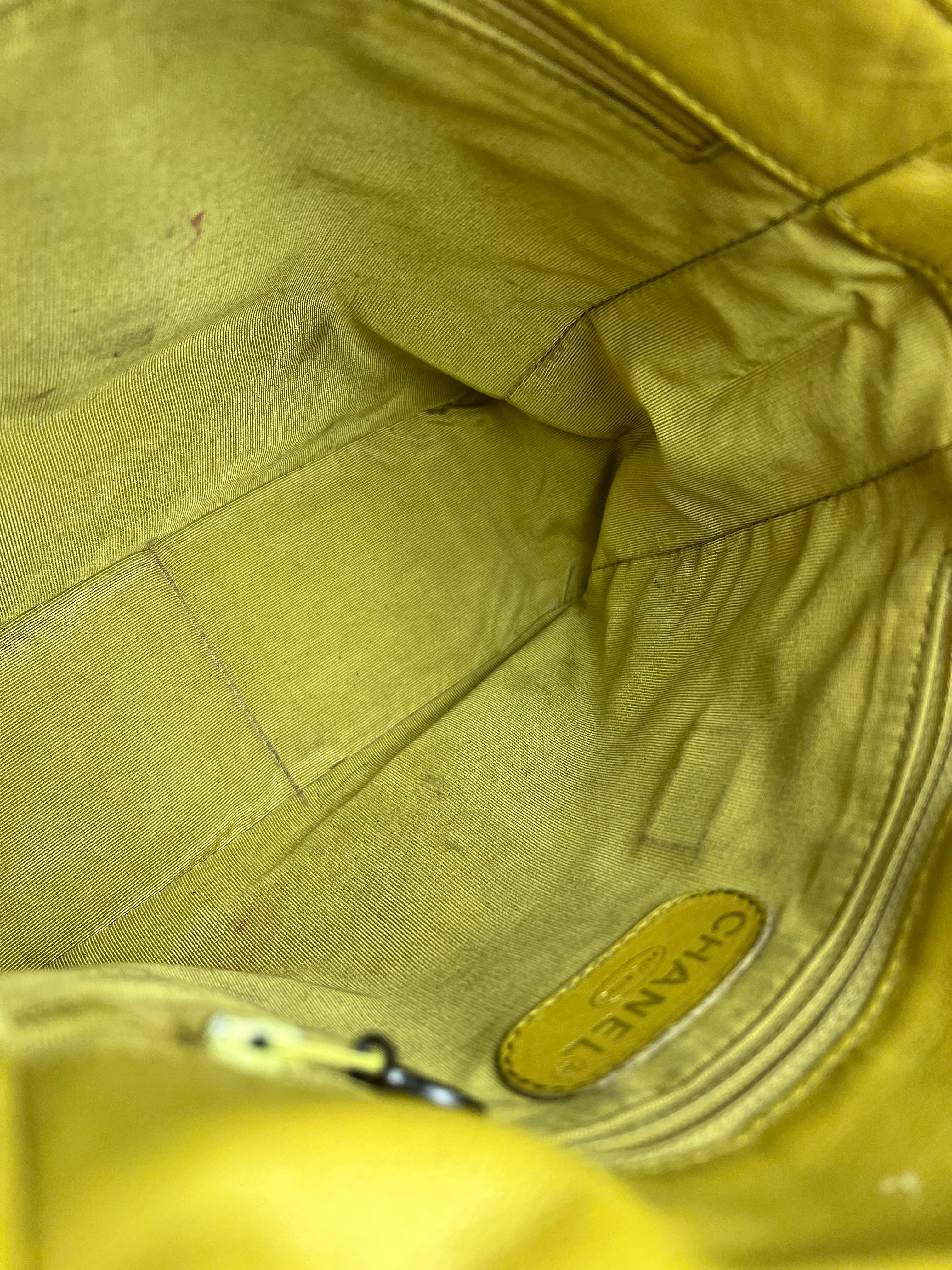 Chanel CC 1997 Chartreuse Leather Flap Shoulder Bag