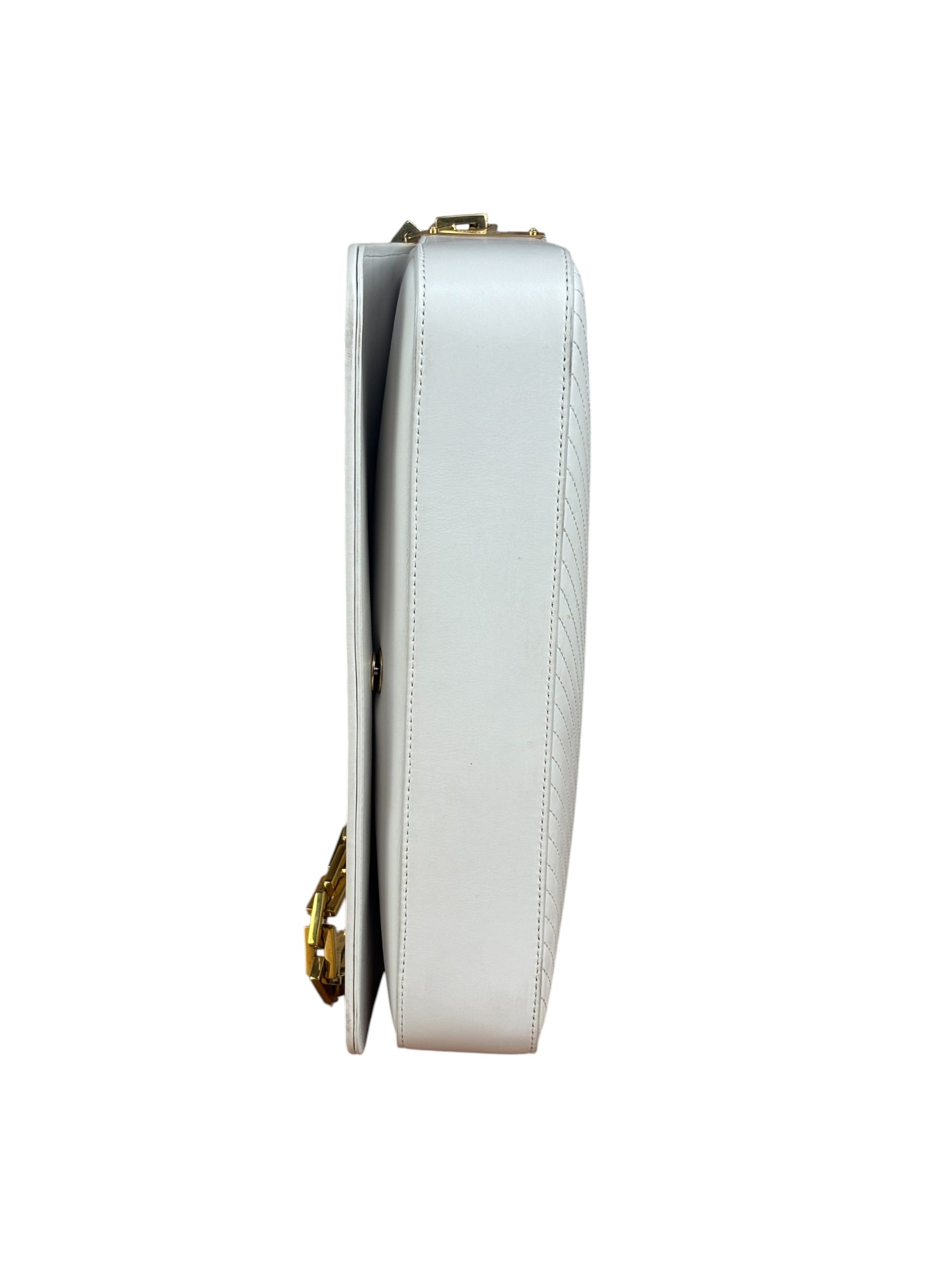 YSL White Chevron Quilted Babylone Chain Flap Shoulder Bag