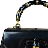 Gucci Vintage Black Leather Bamboo Top Handle Shoulder/Hand Bag