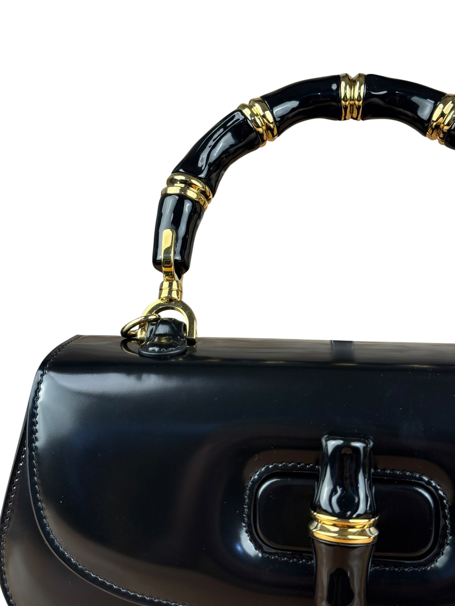 Gucci Vintage Black Leather Bamboo Top Handle Shoulder/Hand Bag