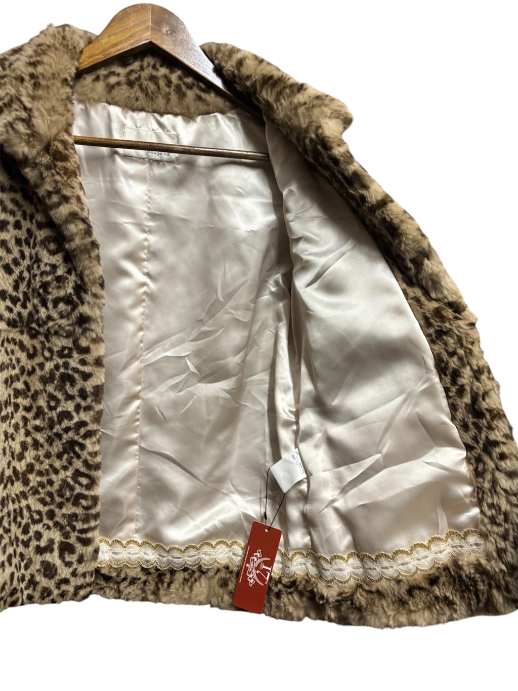 Vintage Rouge Vif Leopard Print Rabbit Fur Coat