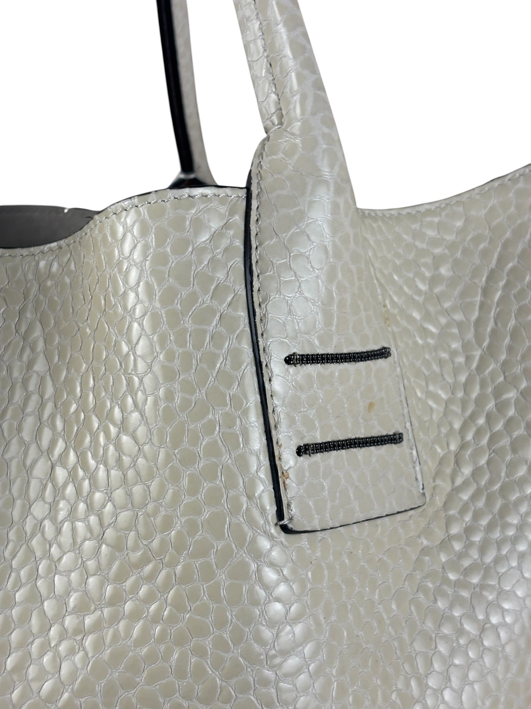Brunello Cucinelli Ivory Grained Leather Tote Bag
