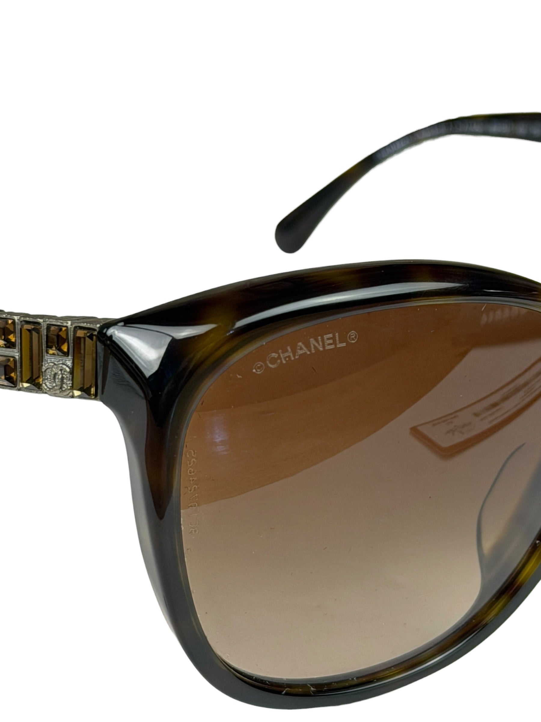 Chanel Brown 5309-B-A Crystal Baguette Bijou Cat-Eye Sunglasses