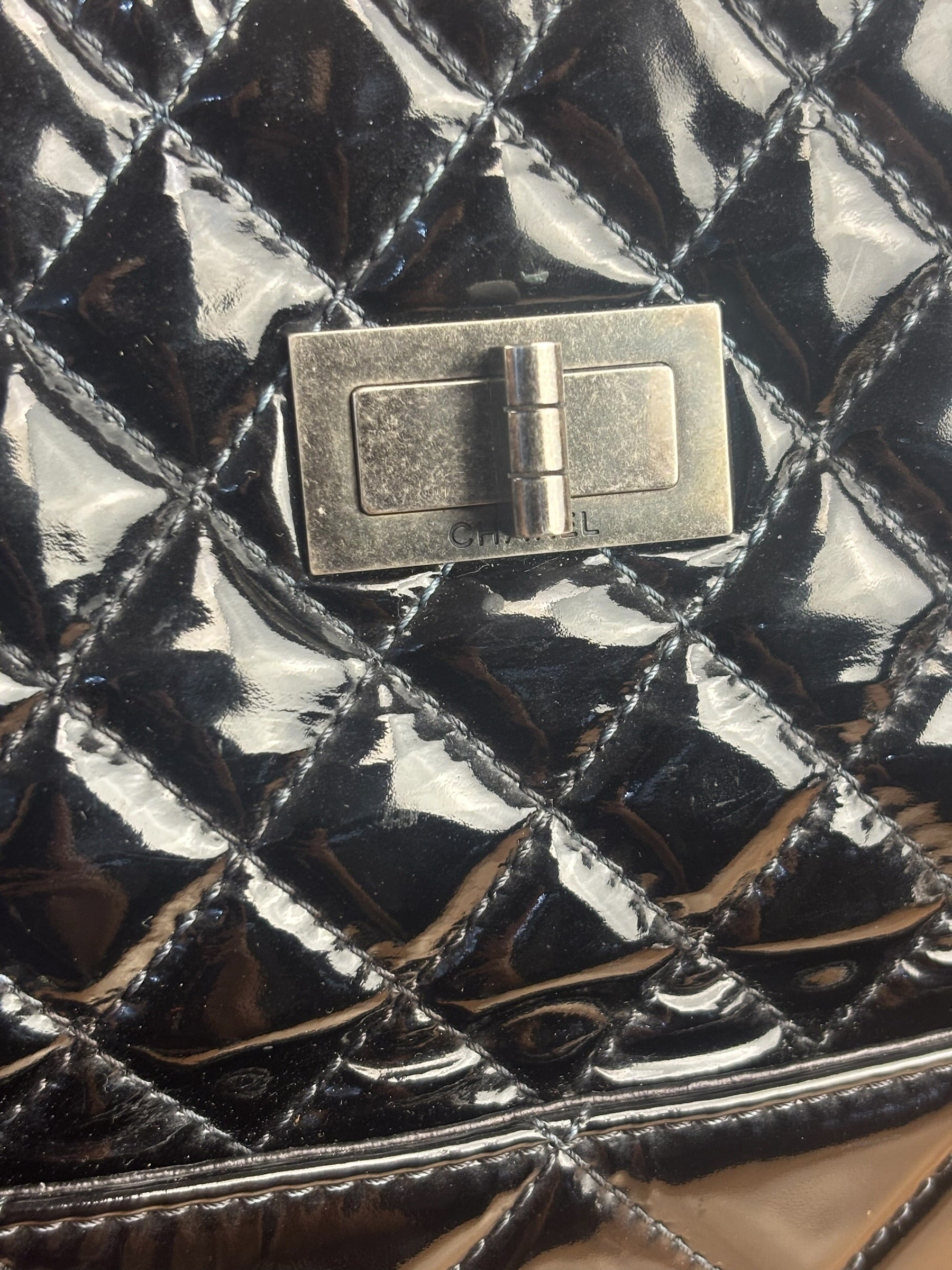 Chanel Black Patent Leather 2.55 Reissue Tote Bag 2010
