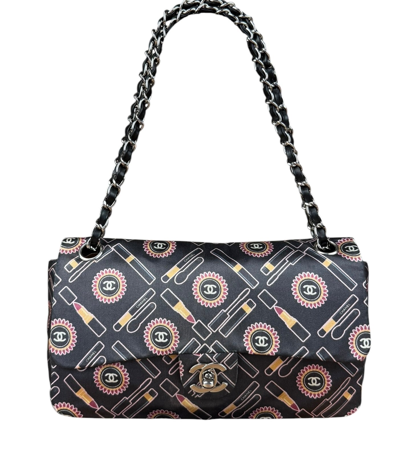 Chanel Lipstick Black Satin Single Flap Bag 2005