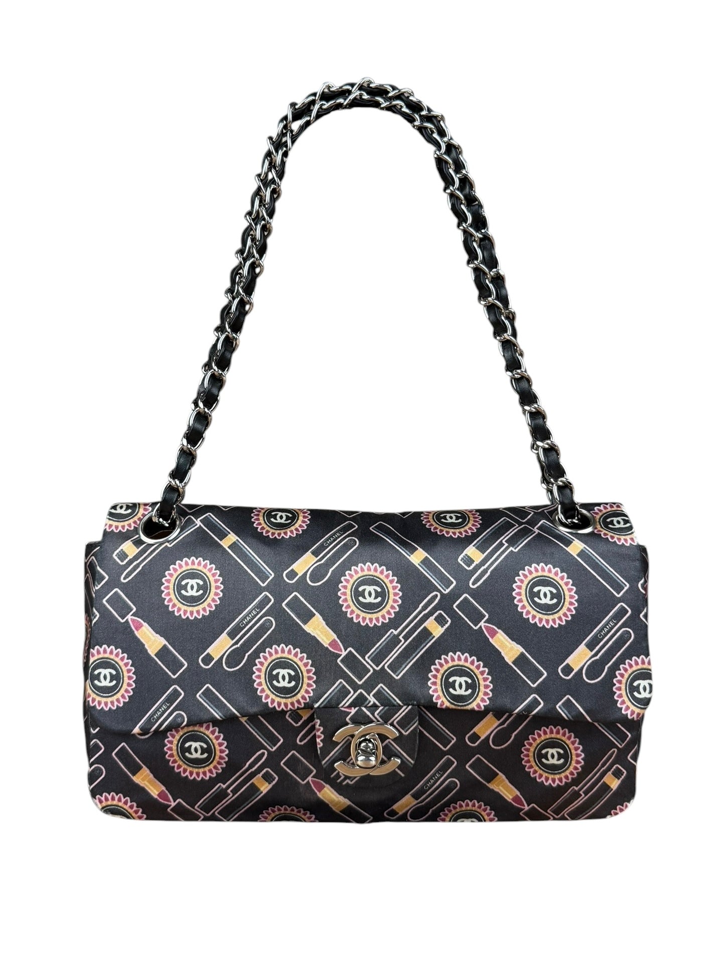 Chanel Lipstick Black Satin Single Flap Bag 2005