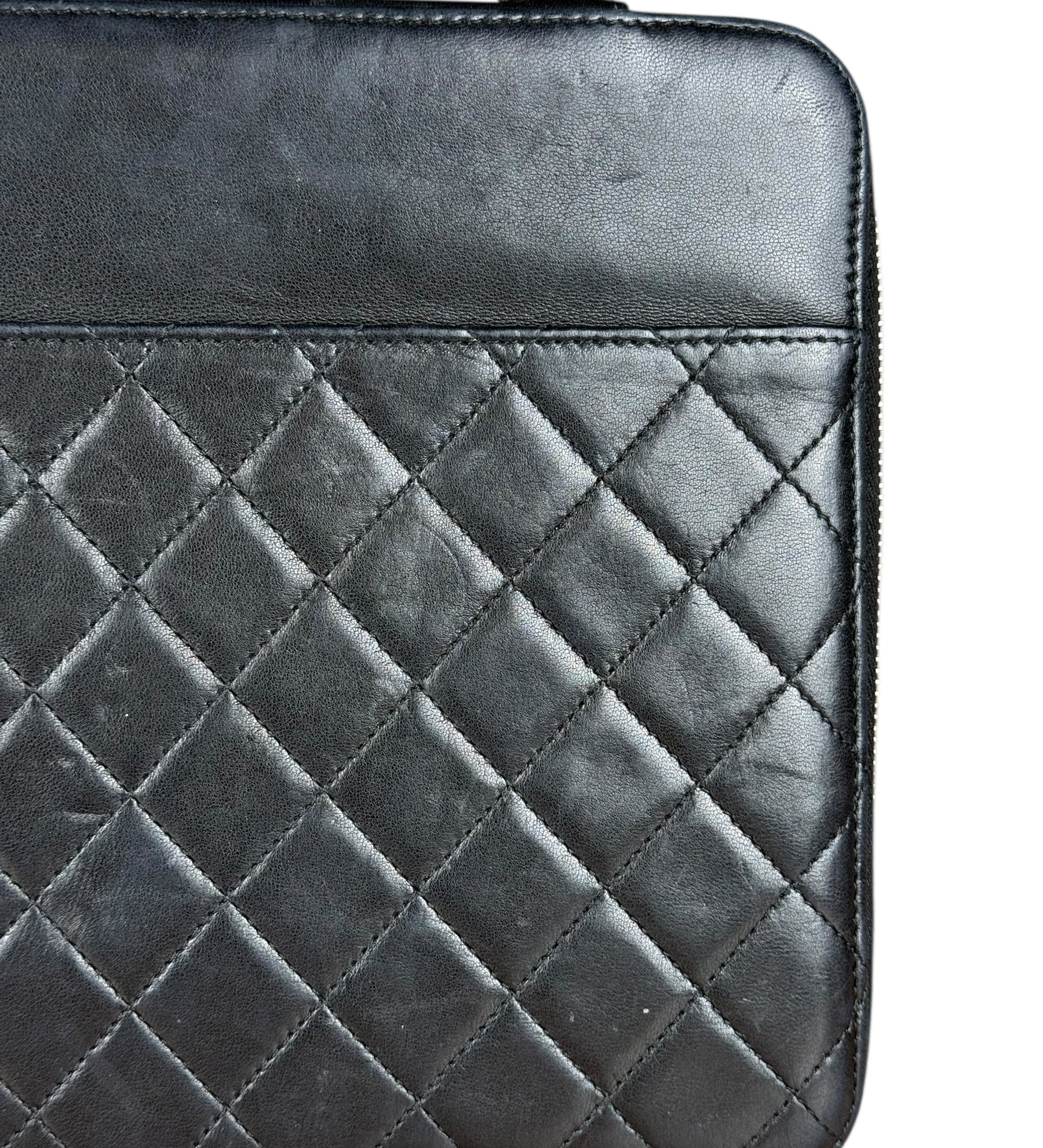 Chanel Black Quilted Caviar Leather Tablet Clutch Case