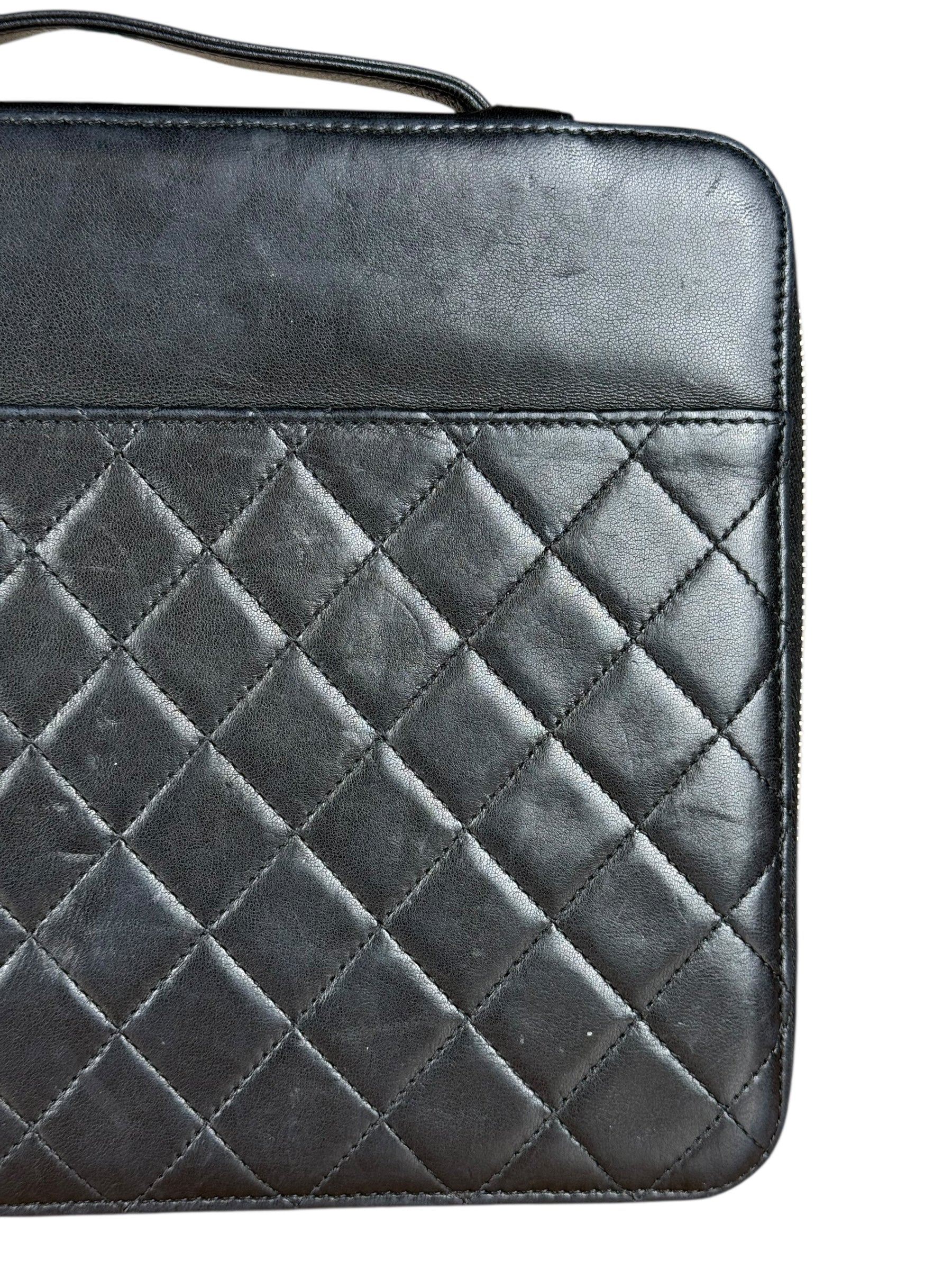 Chanel Black Quilted Caviar Leather Tablet Clutch Case